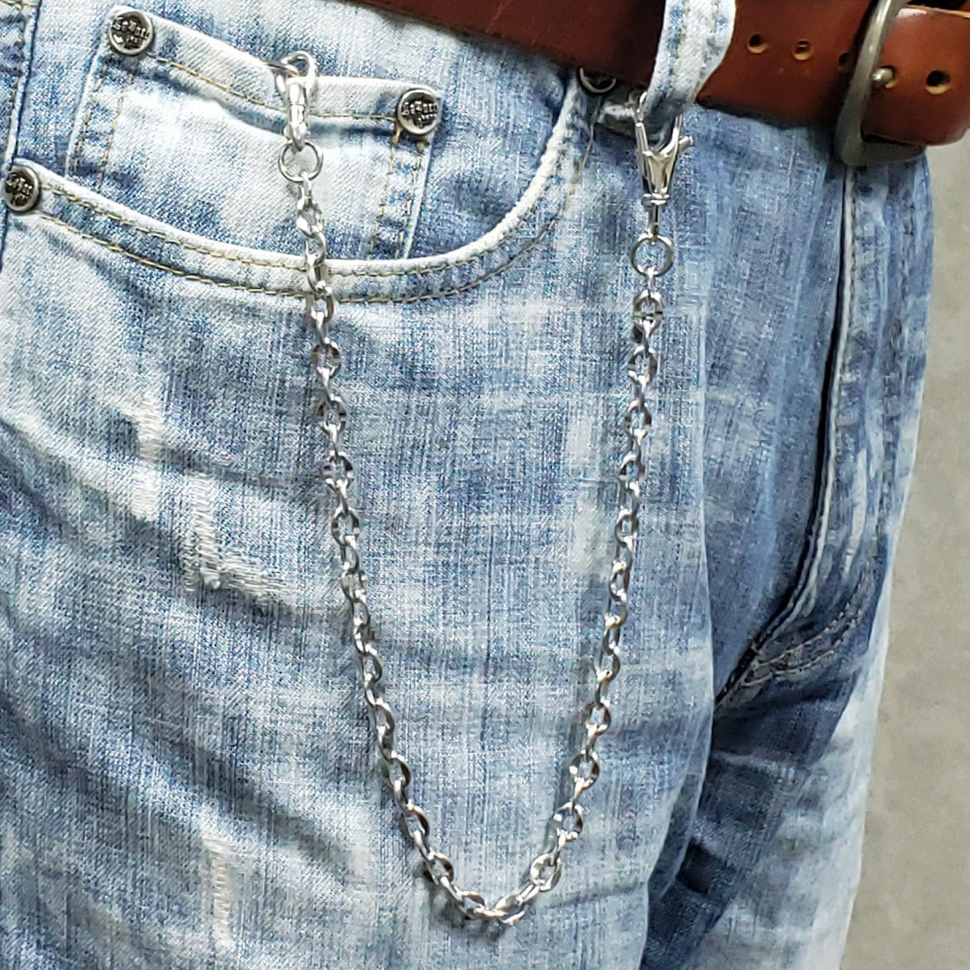 watchvshop Stainless Steel Pocket Watch Chain Albert Chain with Steel Cable Chain, Steel Albert Swivel Clasp, Steel Swivel Lobster Clasp FCS68