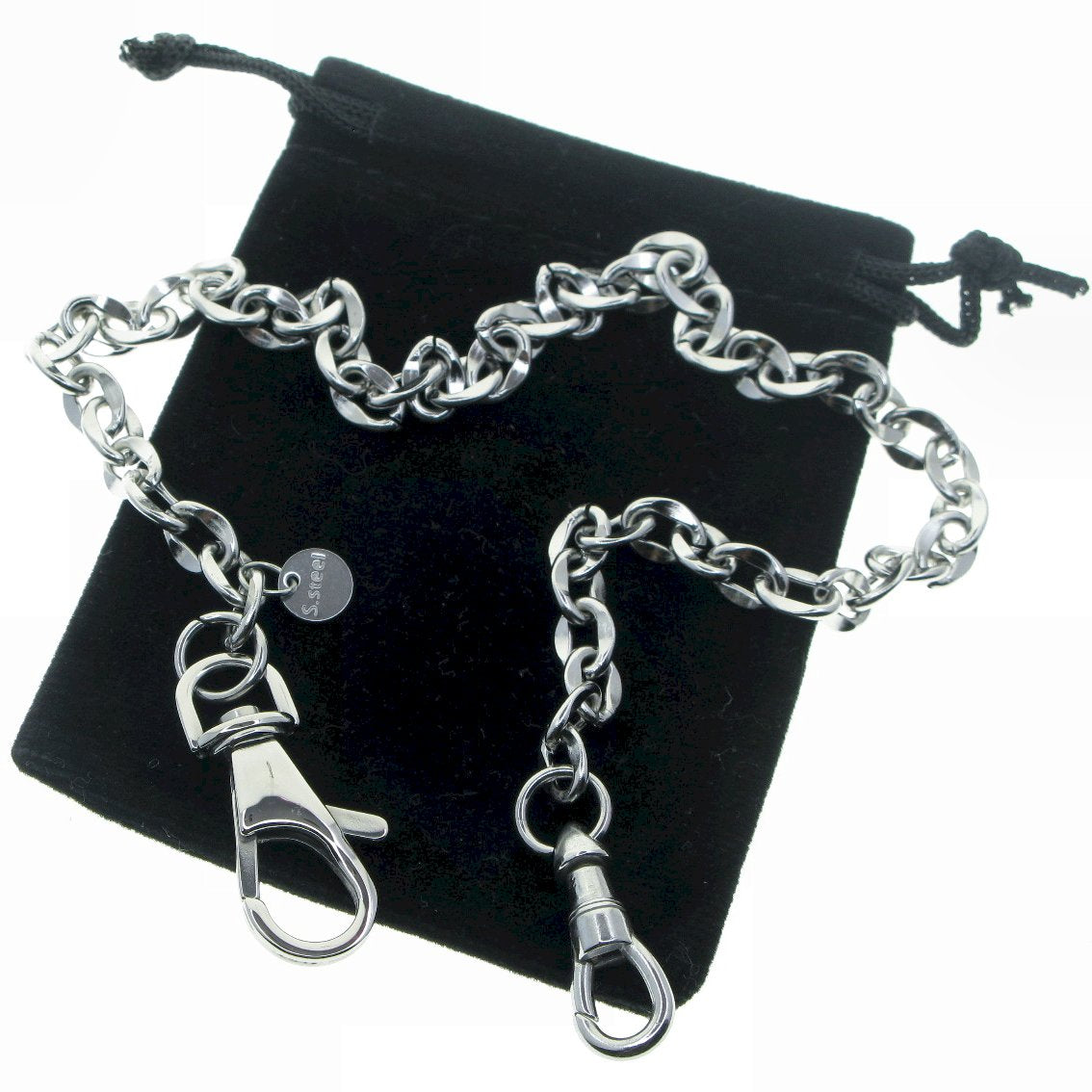 watchvshop Stainless Steel Pocket Watch Chain Albert Chain with Steel Cable Chain, Steel Albert Swivel Clasp, Steel Swivel Lobster Clasp FCS68