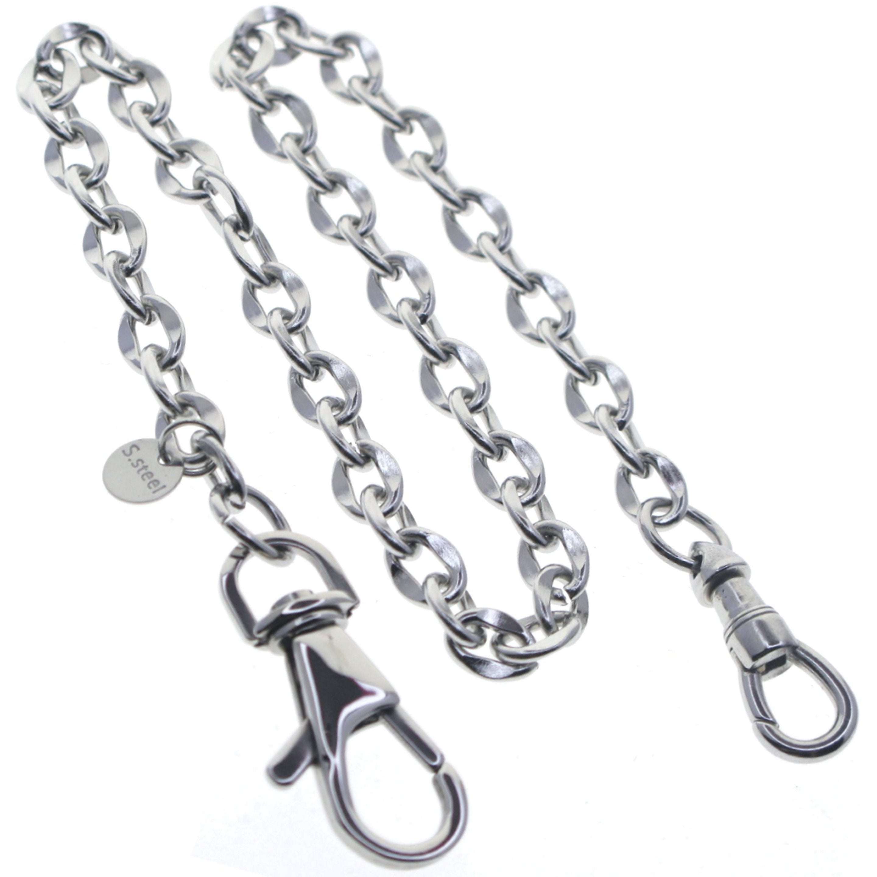 watchvshop Stainless Steel Pocket Watch Chain Albert Chain with Steel Cable Chain, Steel Albert Swivel Clasp, Steel Swivel Lobster Clasp FCS68