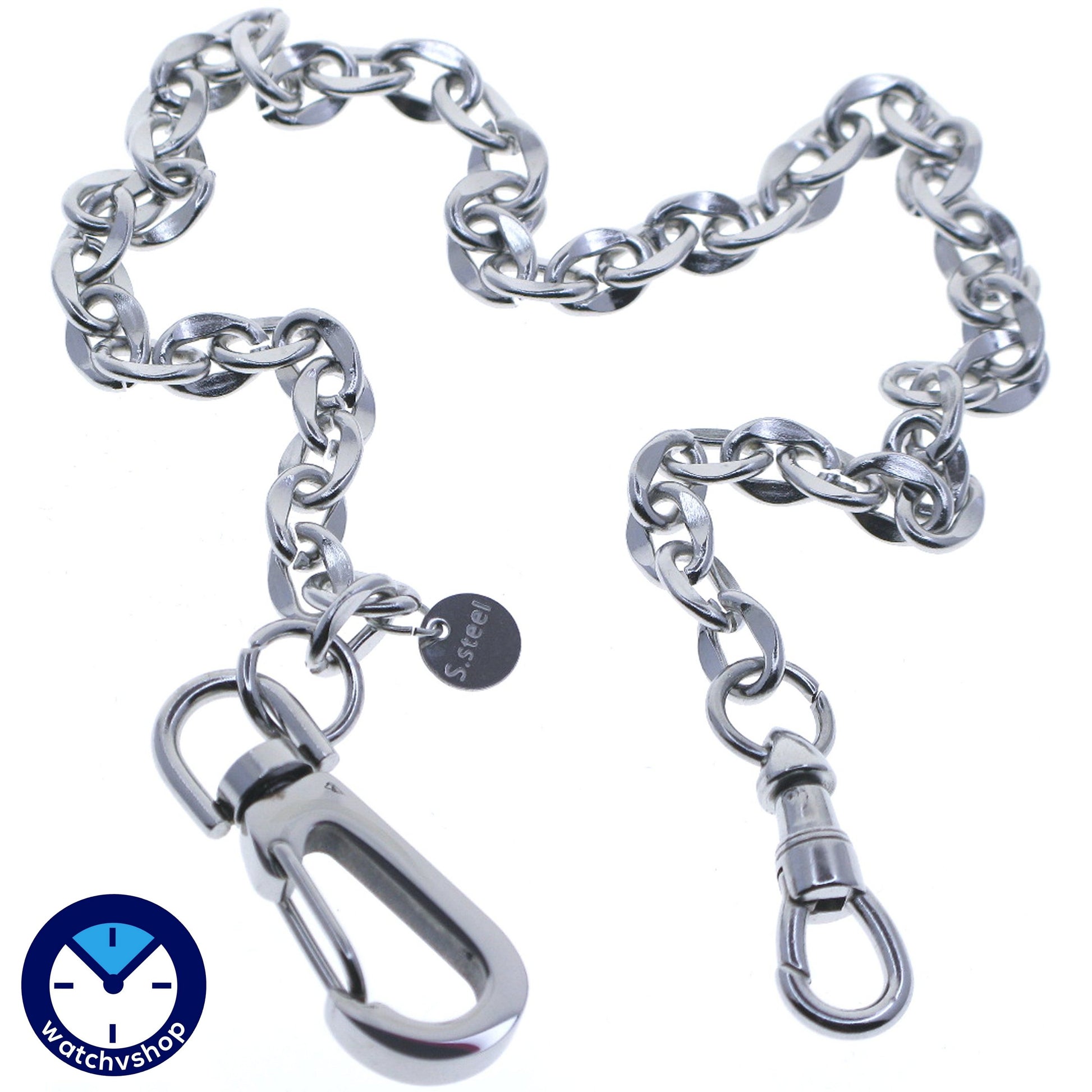 watchvshop Stainless Steel Pocket Watch Chain Albert Chain with Steel Cable Chain, Steel Albert Swivel Clasp, Steel Big Swivel Clasp FCS69