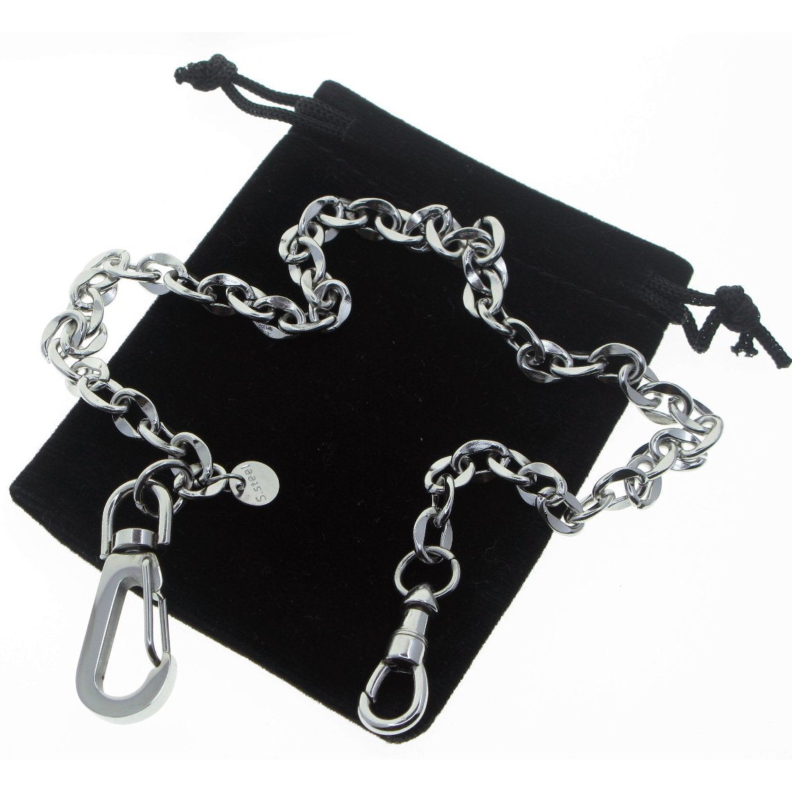 watchvshop Stainless Steel Pocket Watch Chain Albert Chain with Steel Cable Chain, Steel Albert Swivel Clasp, Steel Big Swivel Clasp FCS69