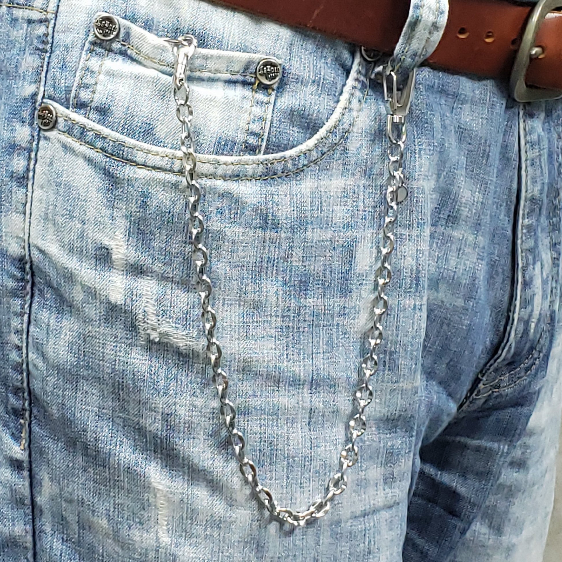 watchvshop Stainless Steel Pocket Watch Chain Albert Chain with Steel Cable Chain, Steel Albert Swivel Clasp, Steel Big Swivel Clasp FCS69