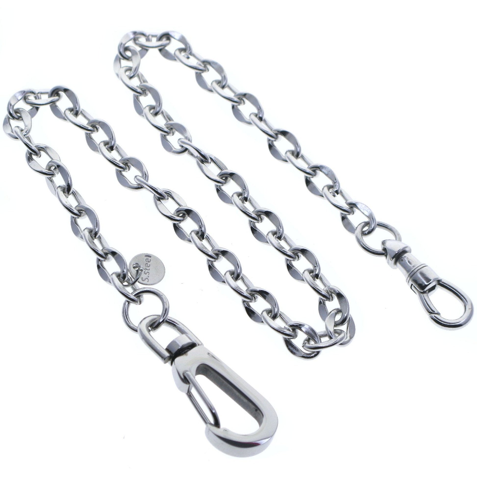 watchvshop Stainless Steel Pocket Watch Chain Albert Chain with Steel Cable Chain, Steel Albert Swivel Clasp, Steel Big Swivel Clasp FCS69