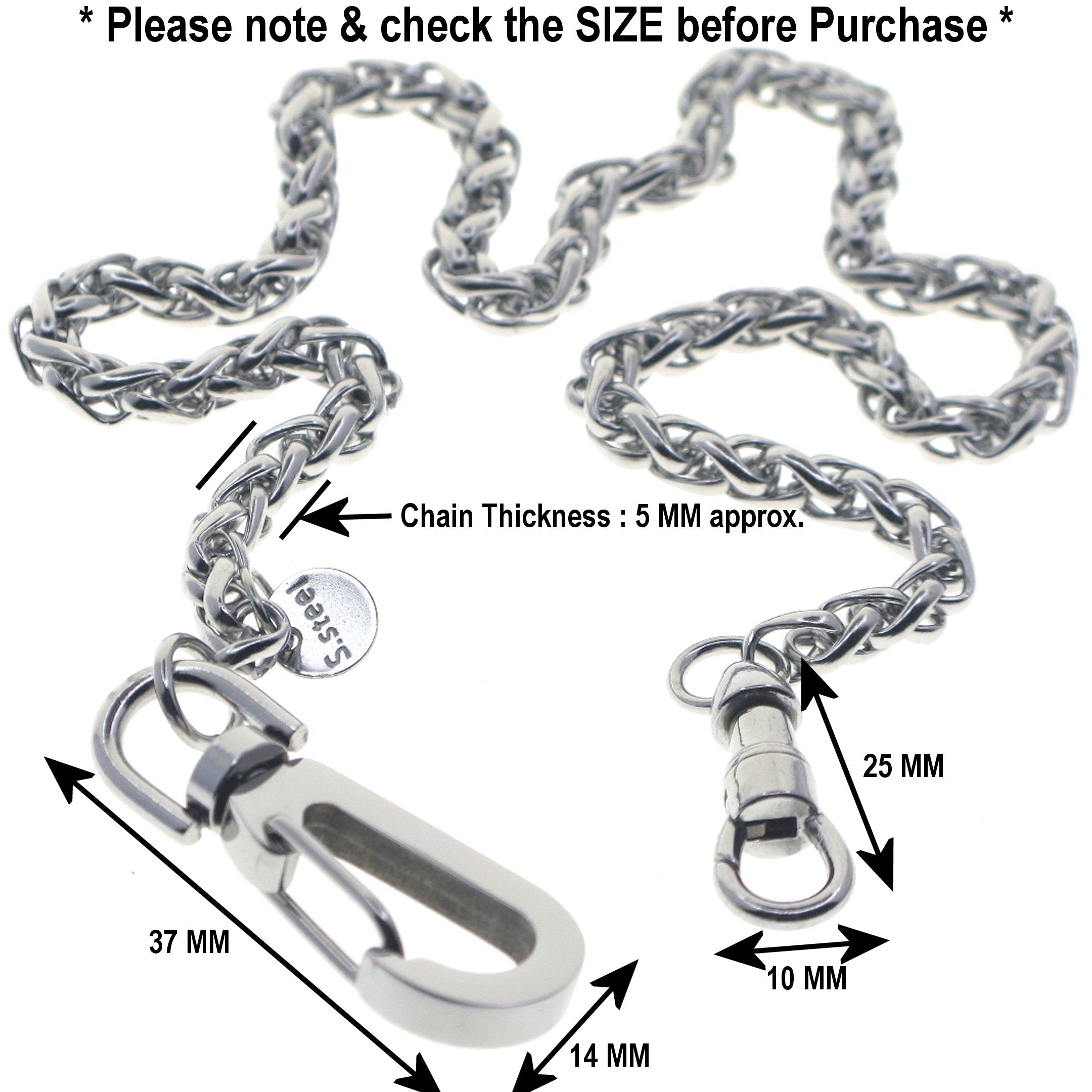 watchvshop Stainless Steel Pocket Watch Chain Albert Chain with Steel Spiga Wheat Chain, Steel Albert Swivel Clasp, Steel Big Swivel Clasp FCS70