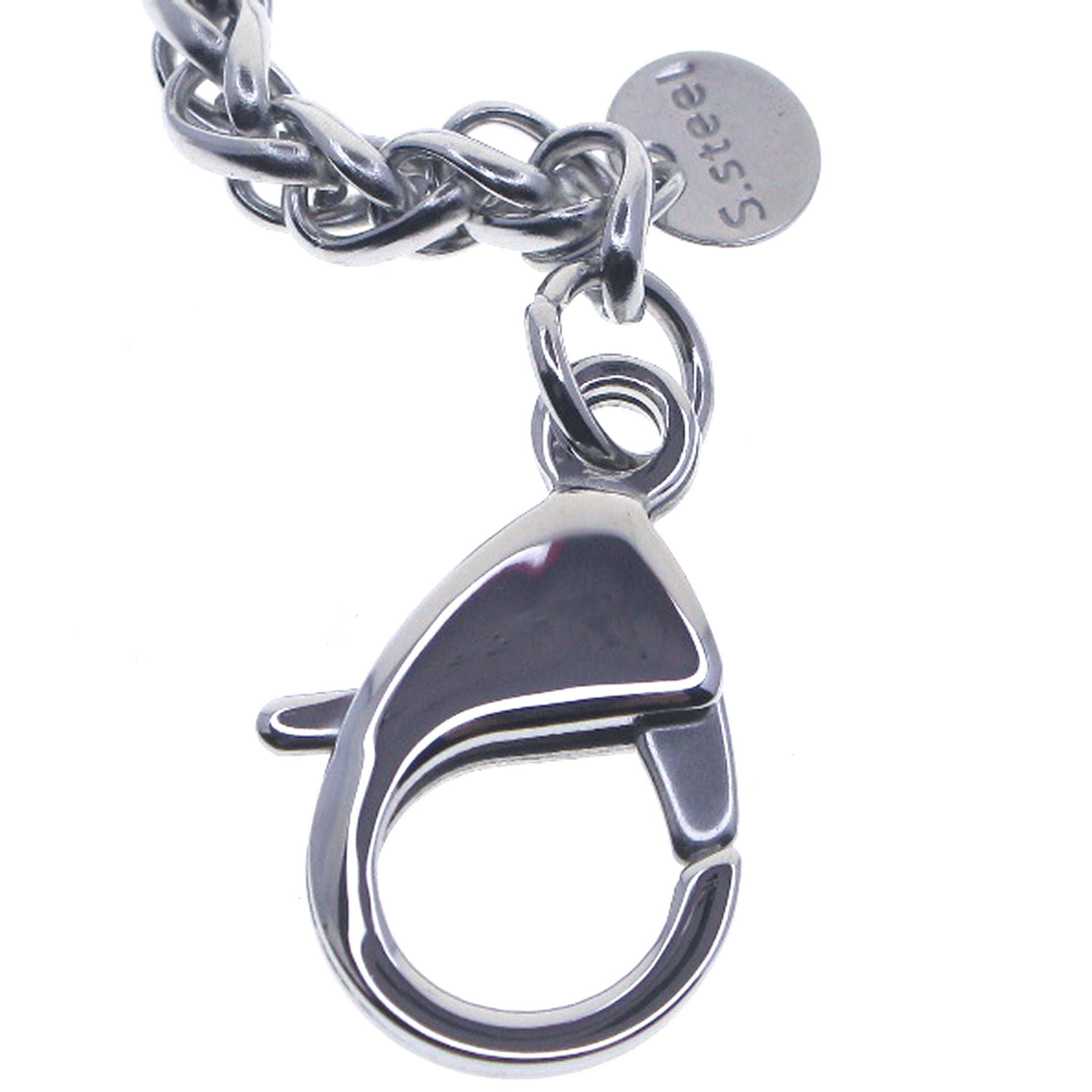 watchvshop, Stainless Steel Pocket Watch Chain Albert Chain with Steel Wheat Spiga Chain, Steel Albert Swivel Clasp, Steel Lobster Clasp FCS71