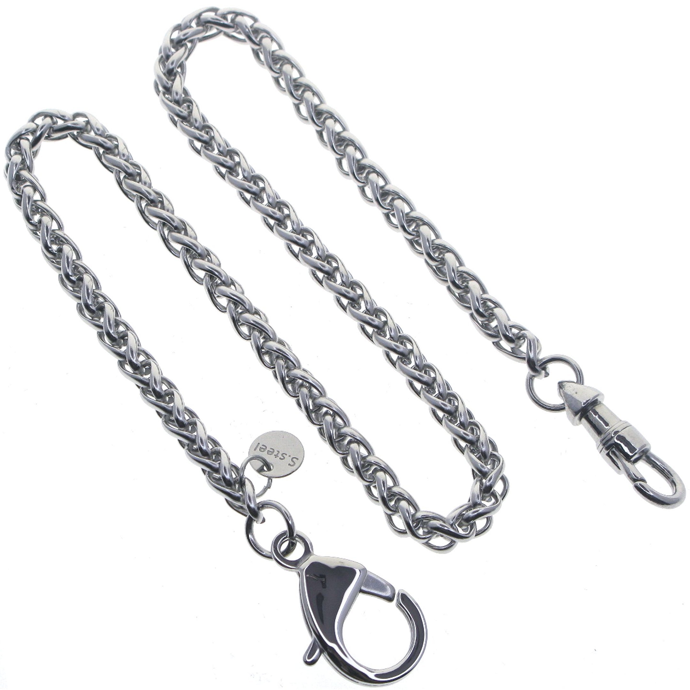 watchvshop, Stainless Steel Pocket Watch Chain Albert Chain with Steel Wheat Spiga Chain, Steel Albert Swivel Clasp, Steel Lobster Clasp FCS71