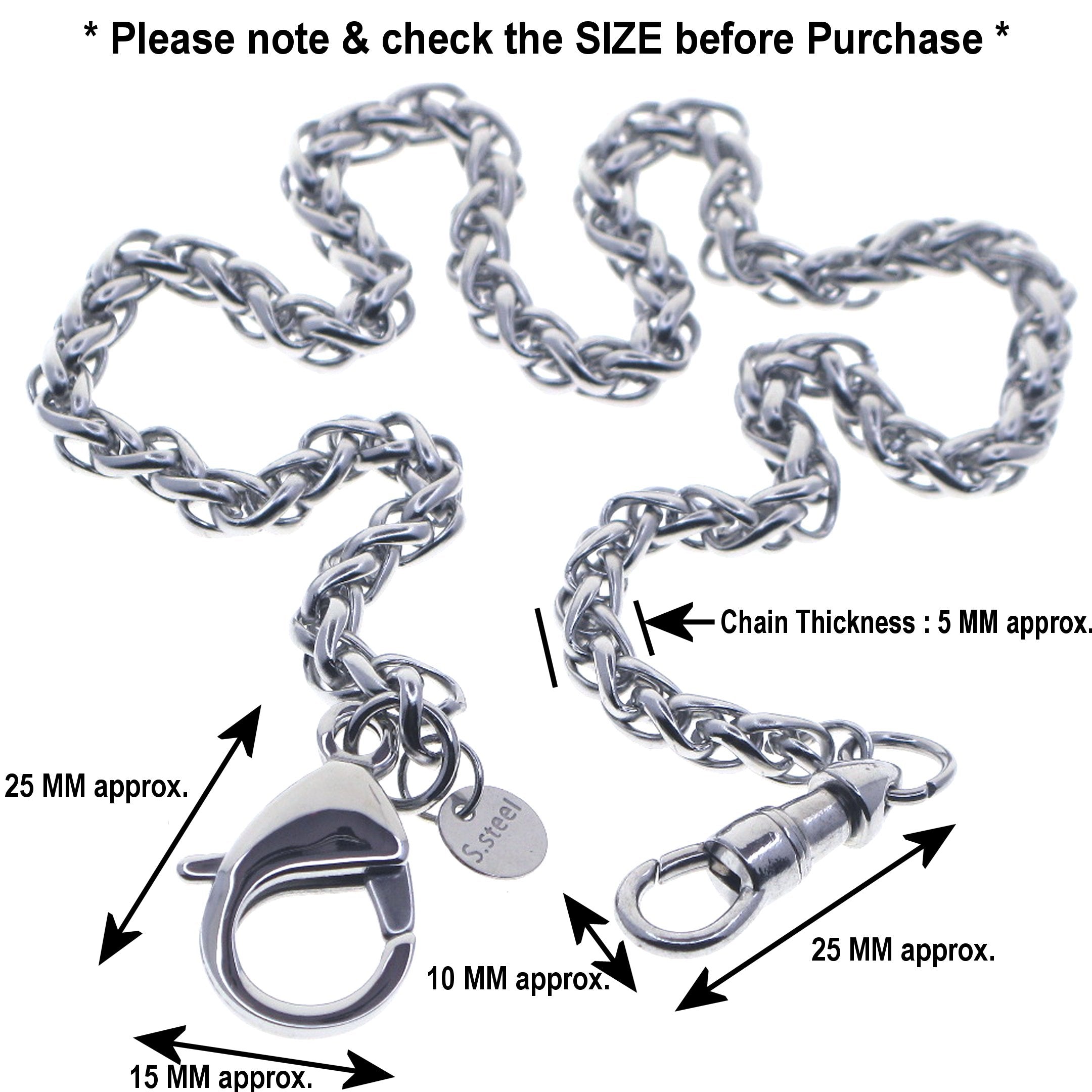 watchvshop, Stainless Steel Pocket Watch Chain Albert Chain with Steel Wheat Spiga Chain, Steel Albert Swivel Clasp, Steel Lobster Clasp FCS71