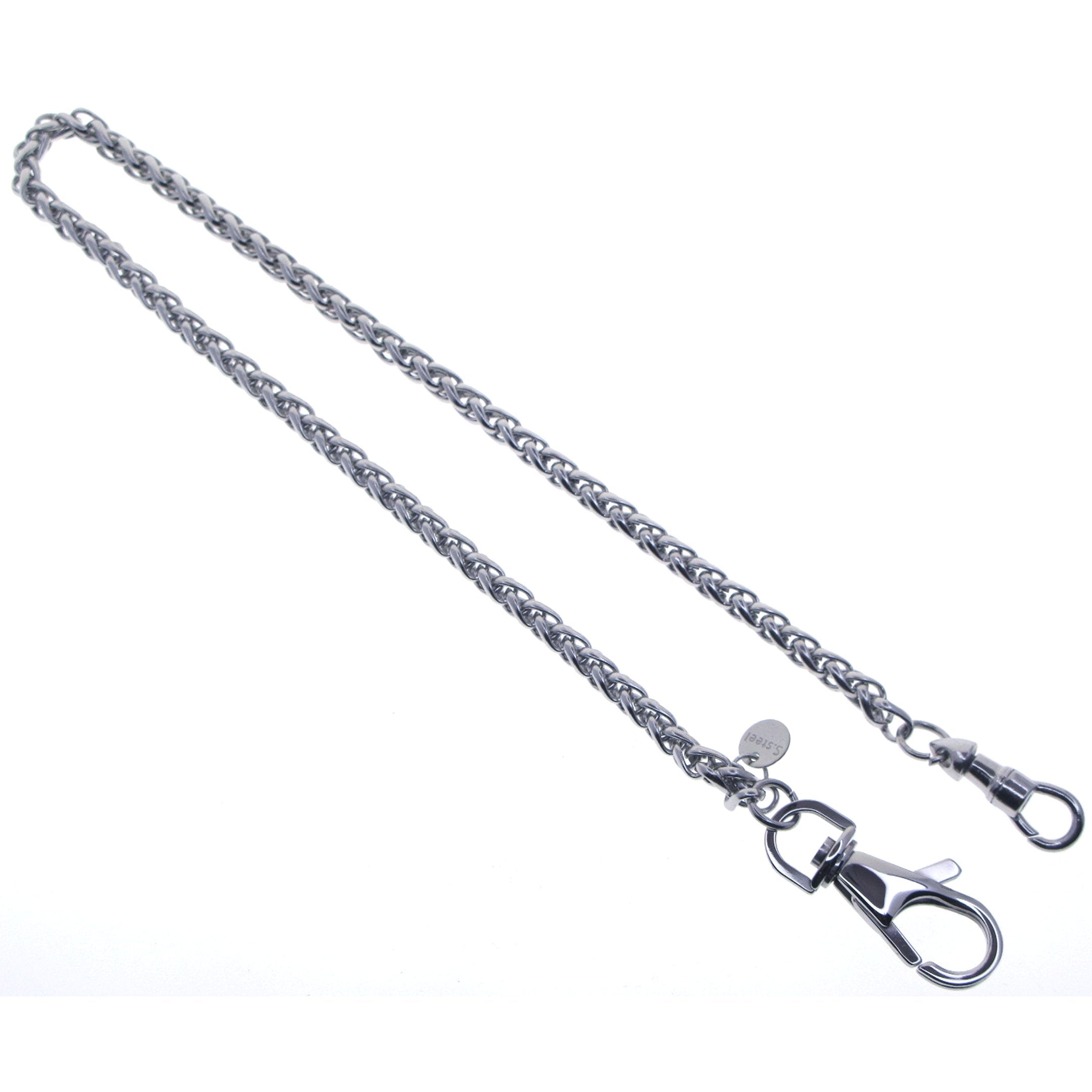 watchvshop Stainless Steel Pocket Watch Chain Albert Chain with Steel Spiga Wheat Chain, Steel Albert Swivel Clasp, Steel Swivel Lobster Clasp FCS72