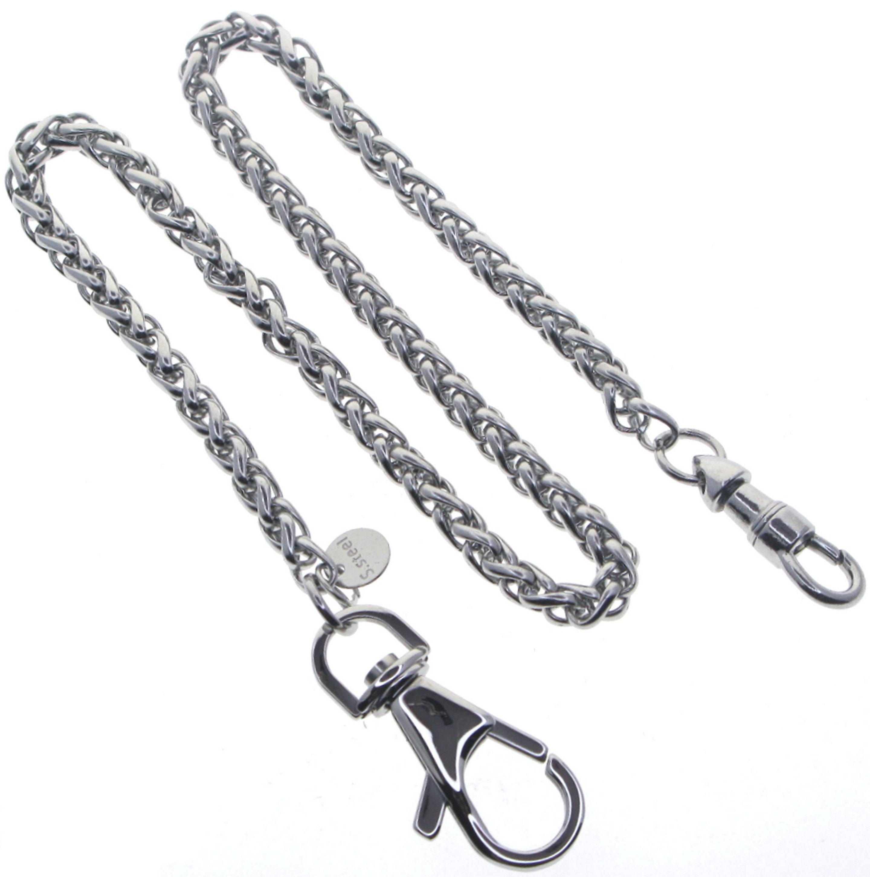 watchvshop Stainless Steel Pocket Watch Chain Albert Chain with Steel Spiga Wheat Chain, Steel Albert Swivel Clasp, Steel Swivel Lobster Clasp FCS72