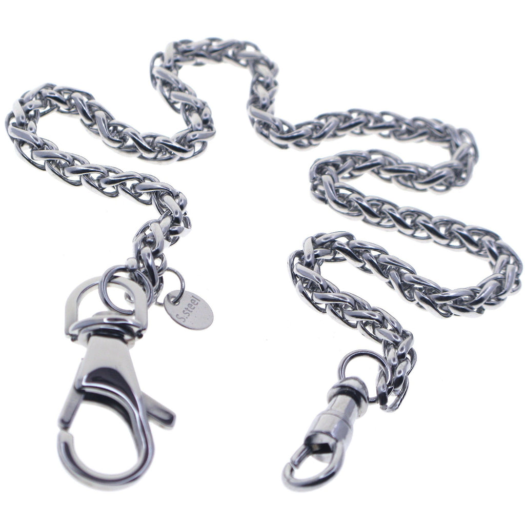 watchvshop Stainless Steel Pocket Watch Chain Albert Chain with Steel Spiga Wheat Chain, Steel Albert Swivel Clasp, Steel Swivel Lobster Clasp FCS72