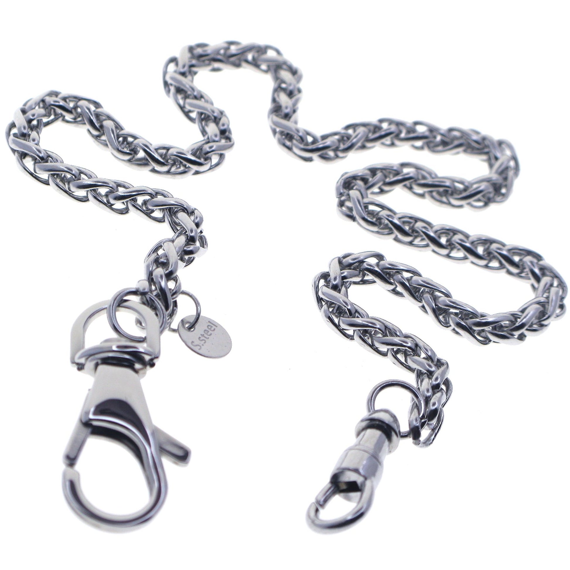 watchvshop Stainless Steel Pocket Watch Chain Albert Chain with Steel Spiga Wheat Chain, Steel Albert Swivel Clasp, Steel Swivel Lobster Clasp FCS72
