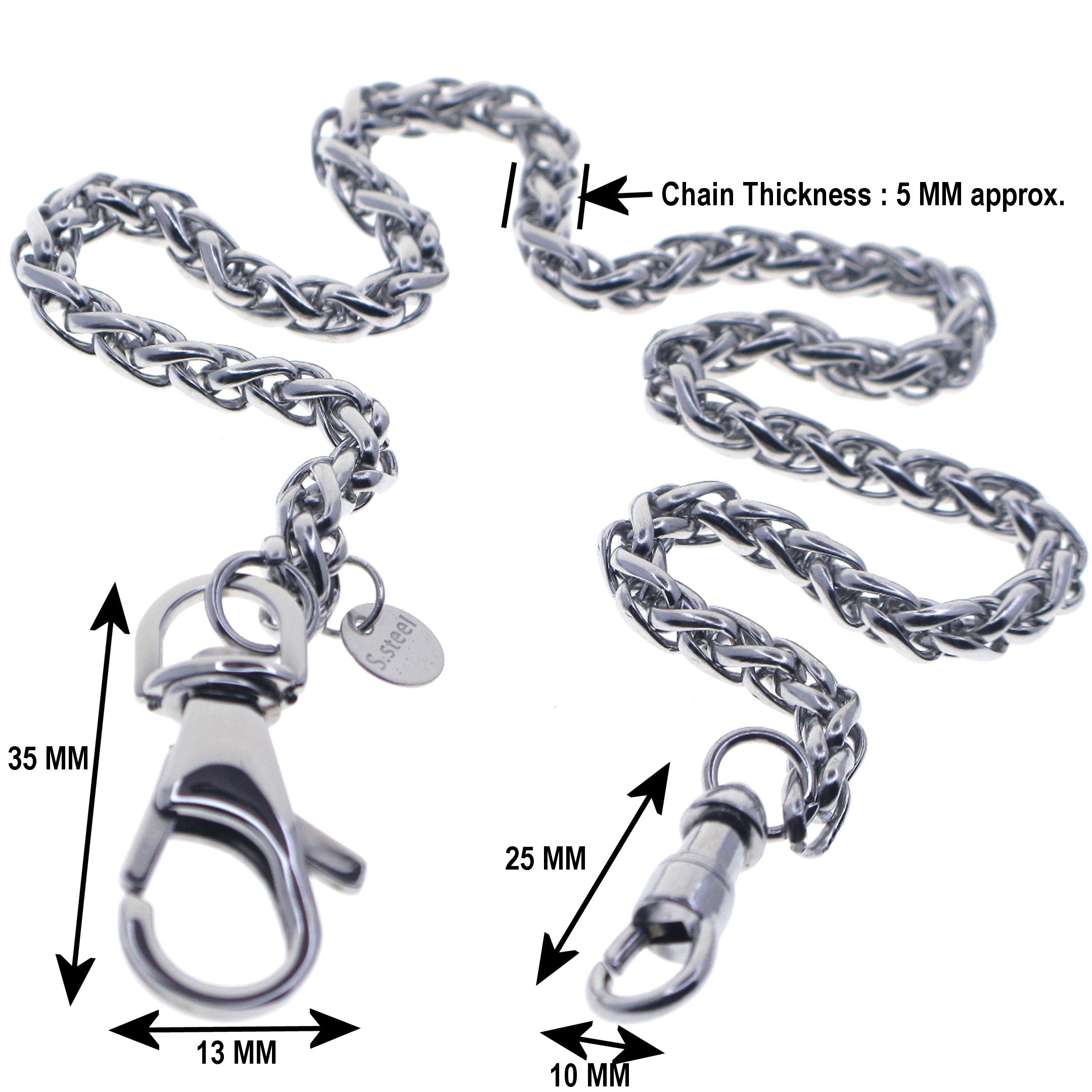 watchvshop Stainless Steel Pocket Watch Chain Albert Chain with Steel Spiga Wheat Chain, Steel Albert Swivel Clasp, Steel Swivel Lobster Clasp FCS72