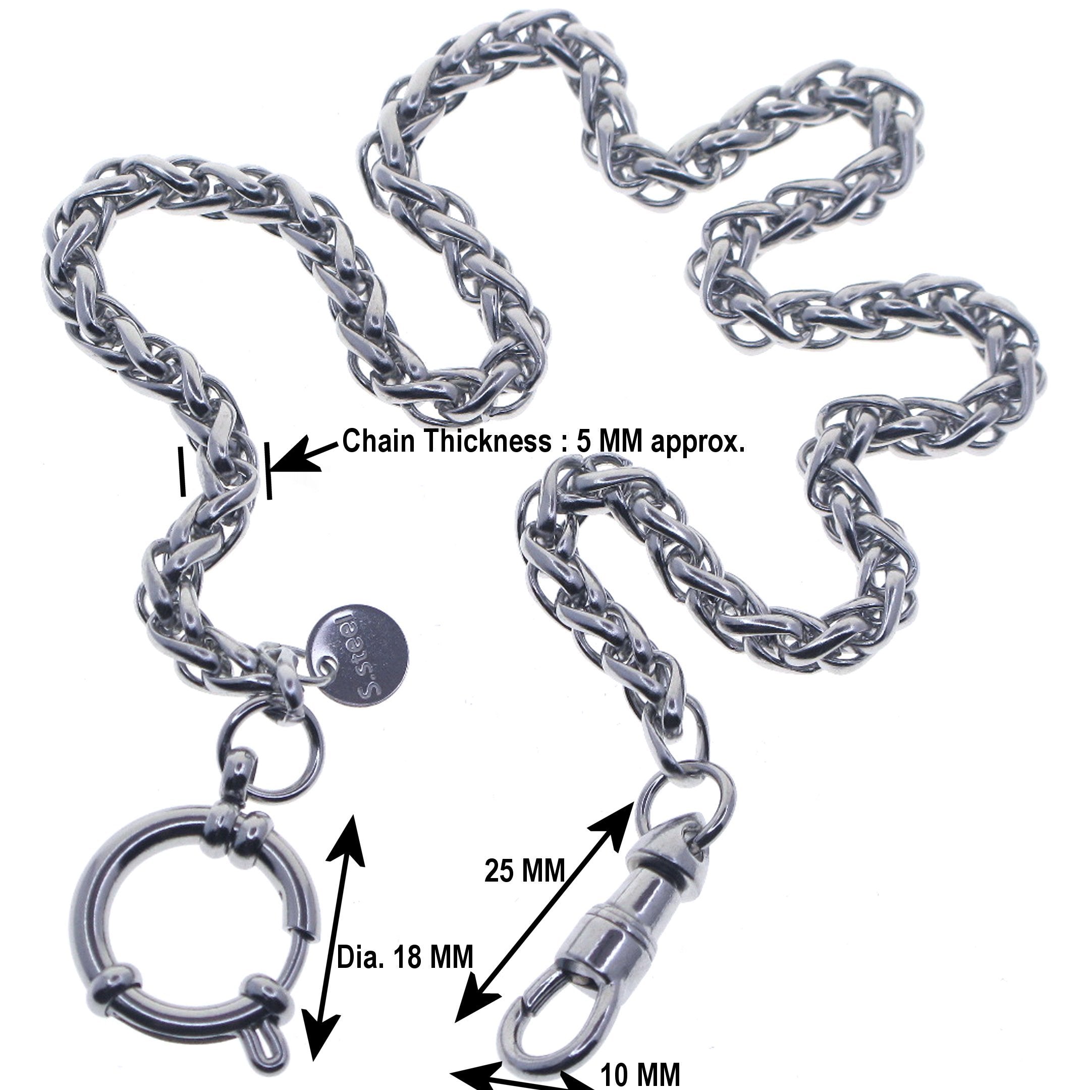 Stainless Steel Pocket Watch Chain With Wheat Spiga Chain and Spring Ring Clasp FCS73