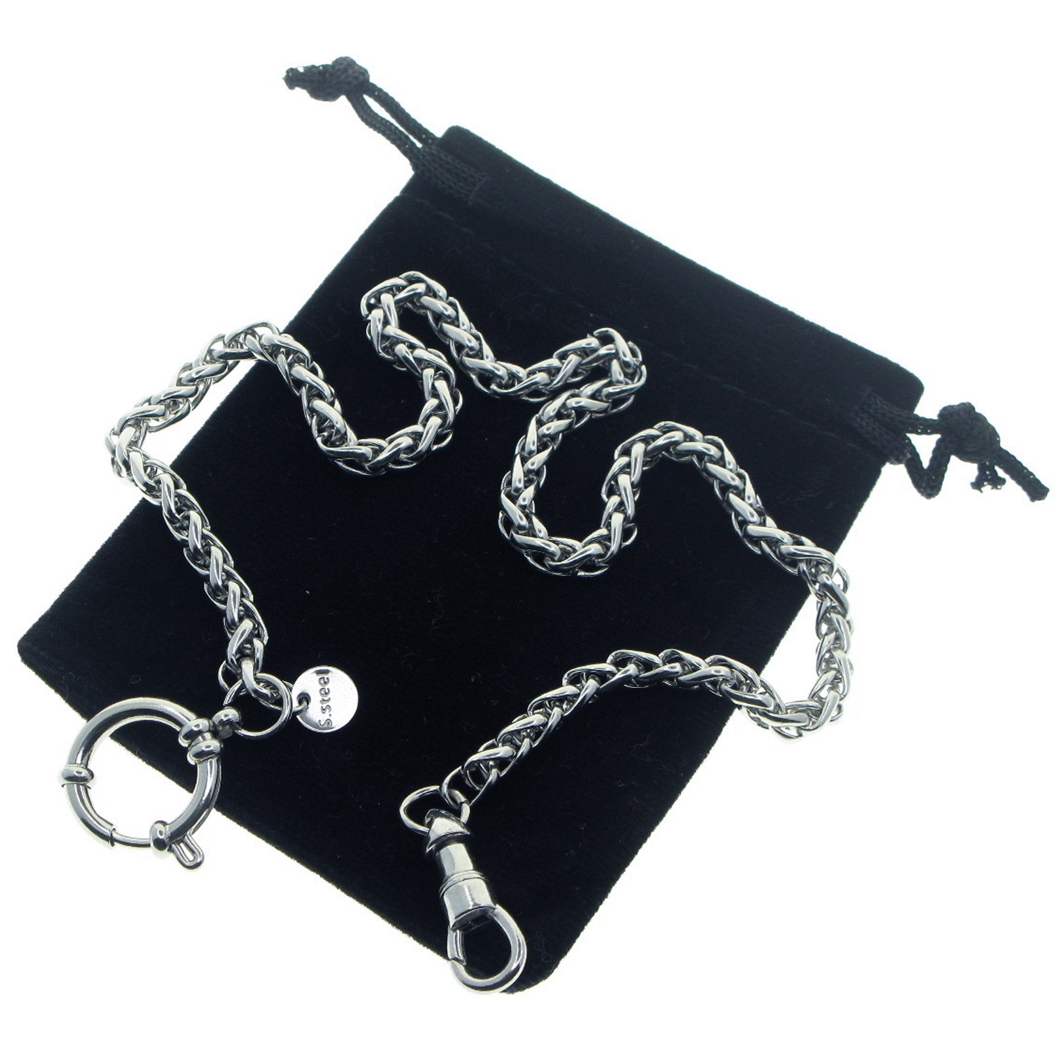 Stainless Steel Pocket Watch Chain With Wheat Spiga Chain and Spring Ring Clasp FCS73