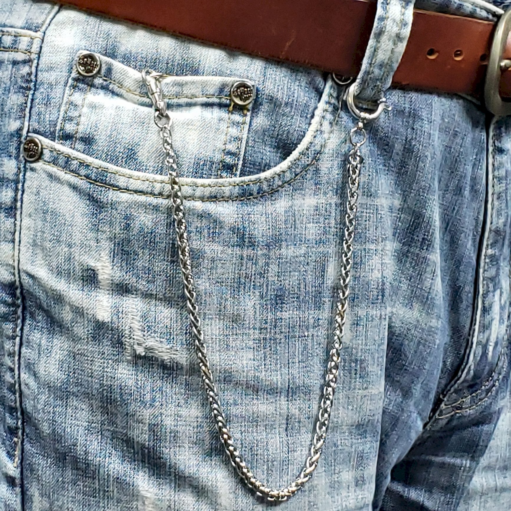 Stainless Steel Pocket Watch Chain With Wheat Spiga Chain and Spring Ring Clasp FCS73