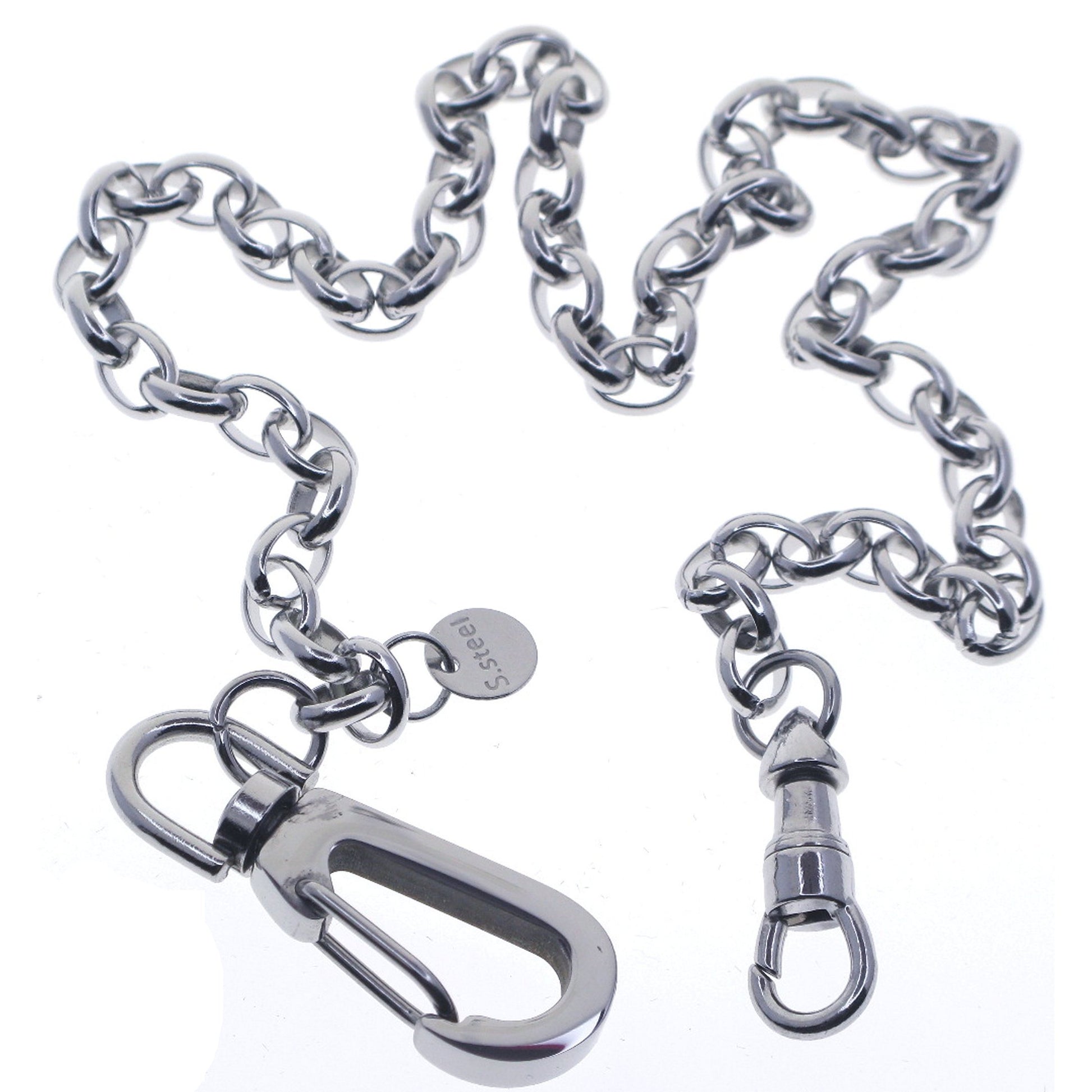 watchvshop Stainless Steel Pocket Watch Chain Albert Chain with Steel Cable Belcher Chain, Steel Albert Swivel Clasp, Steel Big Swivel Clasp FCS74