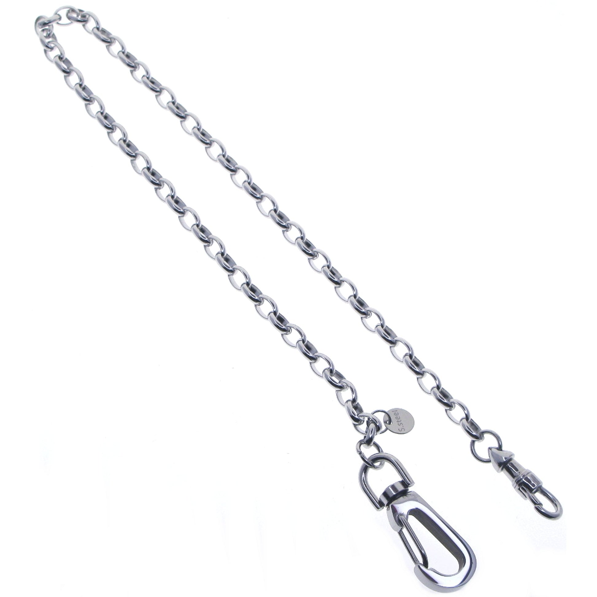 watchvshop Stainless Steel Pocket Watch Chain Albert Chain with Steel Cable Belcher Chain, Steel Albert Swivel Clasp, Steel Big Swivel Clasp FCS74