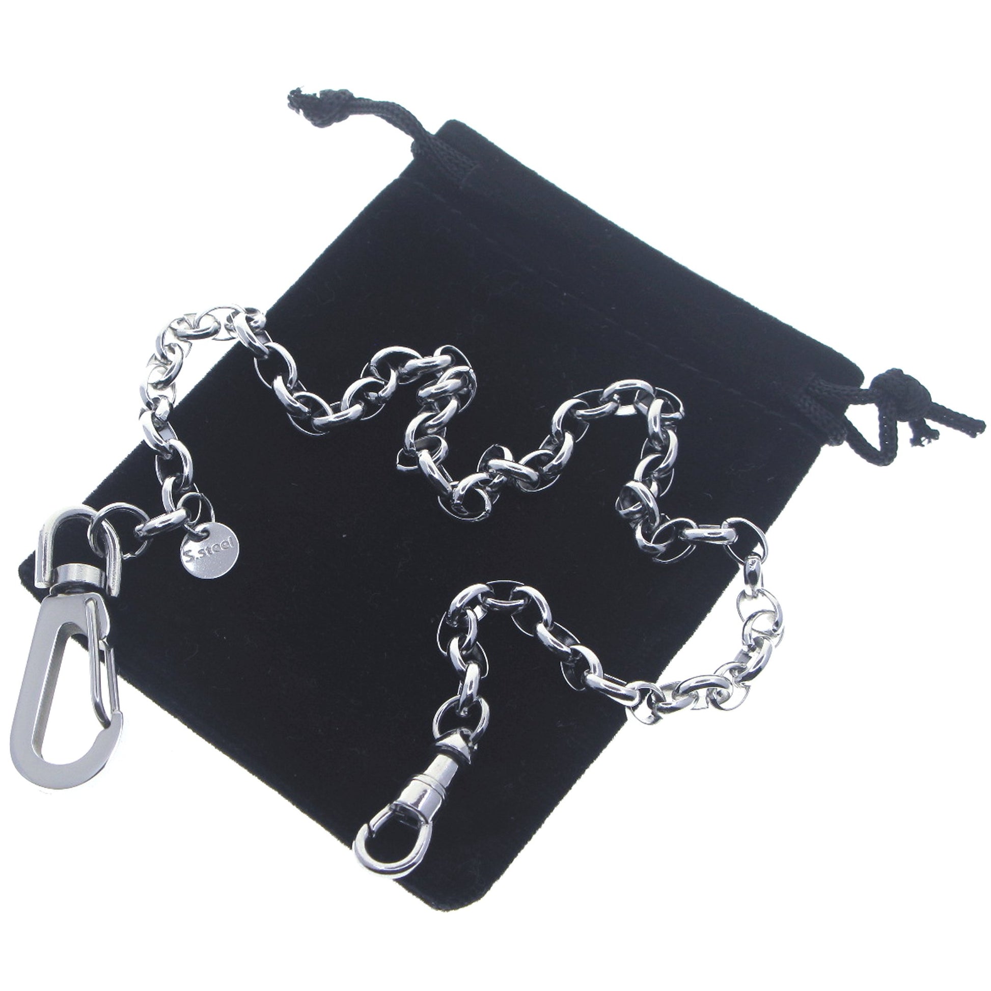 watchvshop Stainless Steel Pocket Watch Chain Albert Chain with Steel Cable Belcher Chain, Steel Albert Swivel Clasp, Steel Big Swivel Clasp FCS74