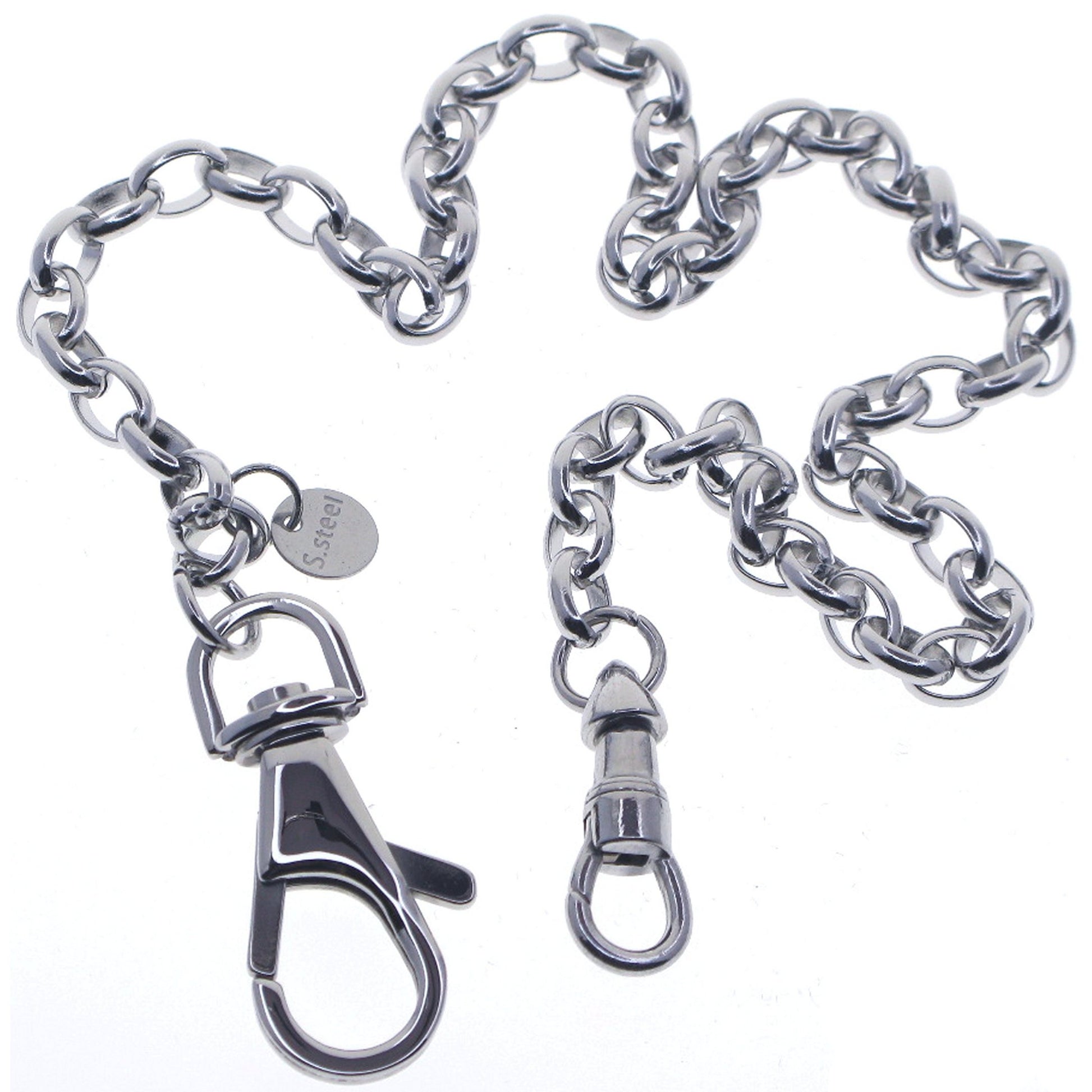 watchvshop Stainless Steel Pocket Watch Chain Albert Chain with Steel Cable Belcher Chain, Steel Albert Swivel Clasp, Steel Swivel Lobster Clasp FCS77