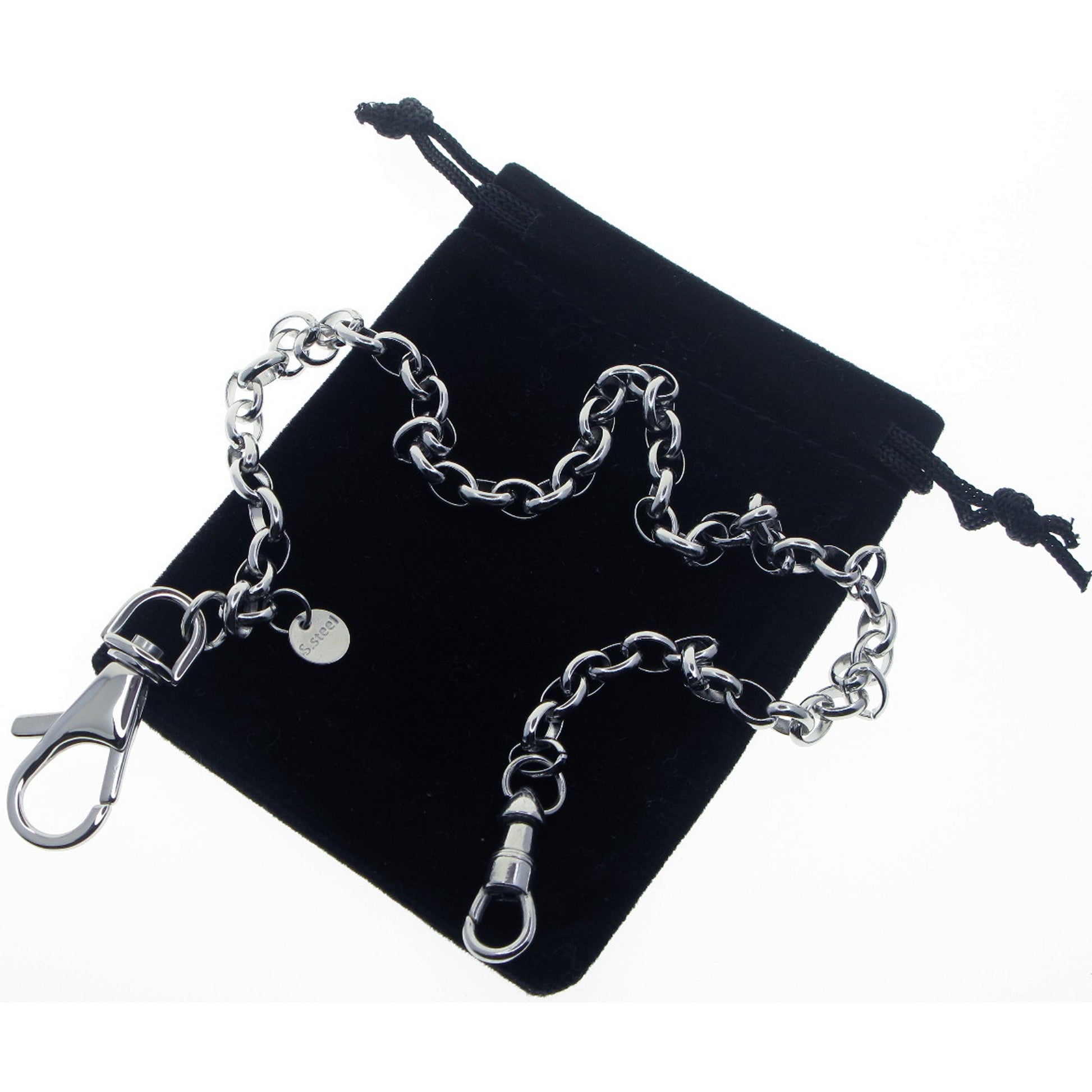 watchvshop Stainless Steel Pocket Watch Chain Albert Chain with Steel Cable Belcher Chain, Steel Albert Swivel Clasp, Steel Swivel Lobster Clasp FCS77