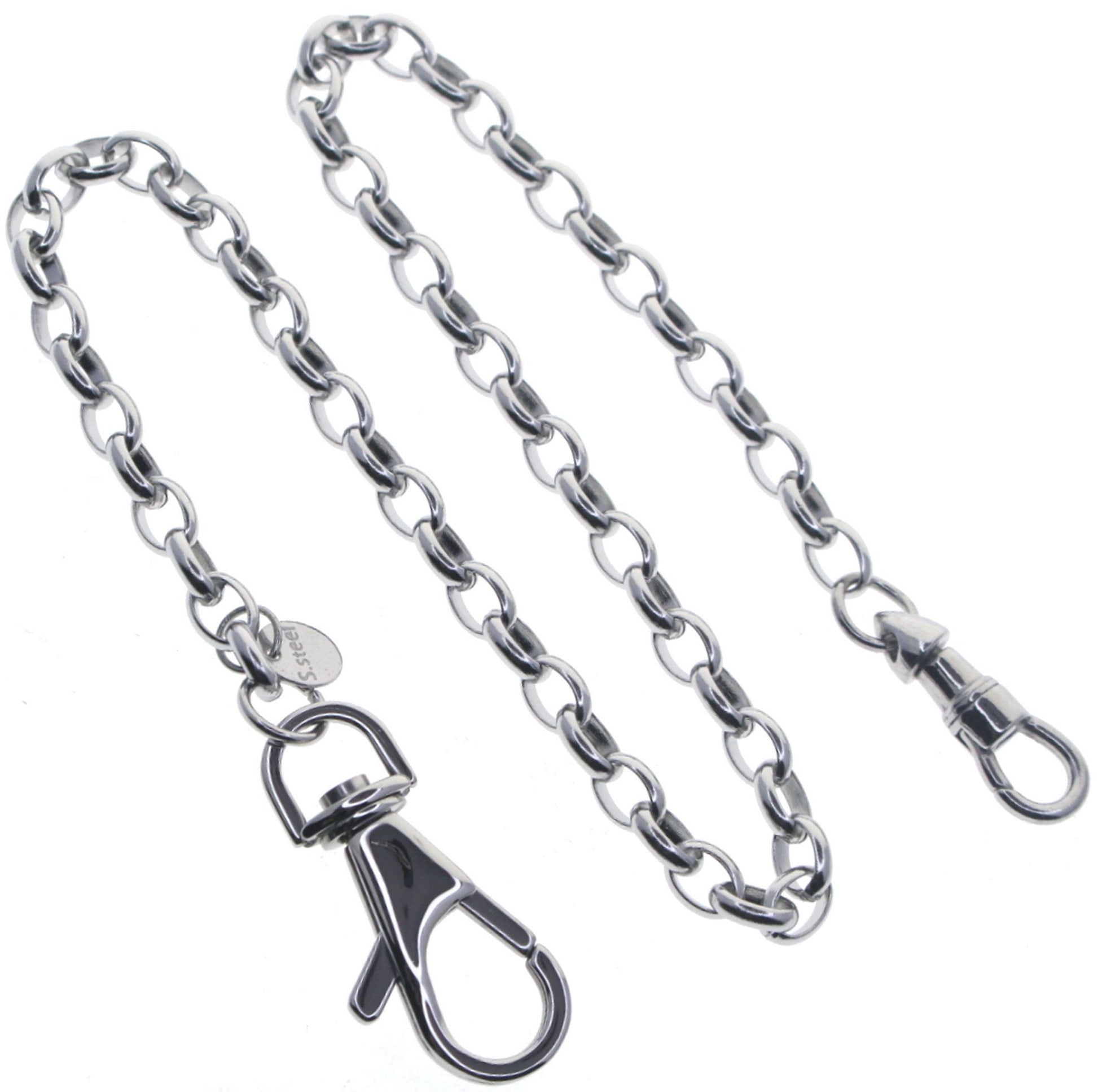 watchvshop Stainless Steel Pocket Watch Chain Albert Chain with Steel Cable Belcher Chain, Steel Albert Swivel Clasp, Steel Swivel Lobster Clasp FCS77