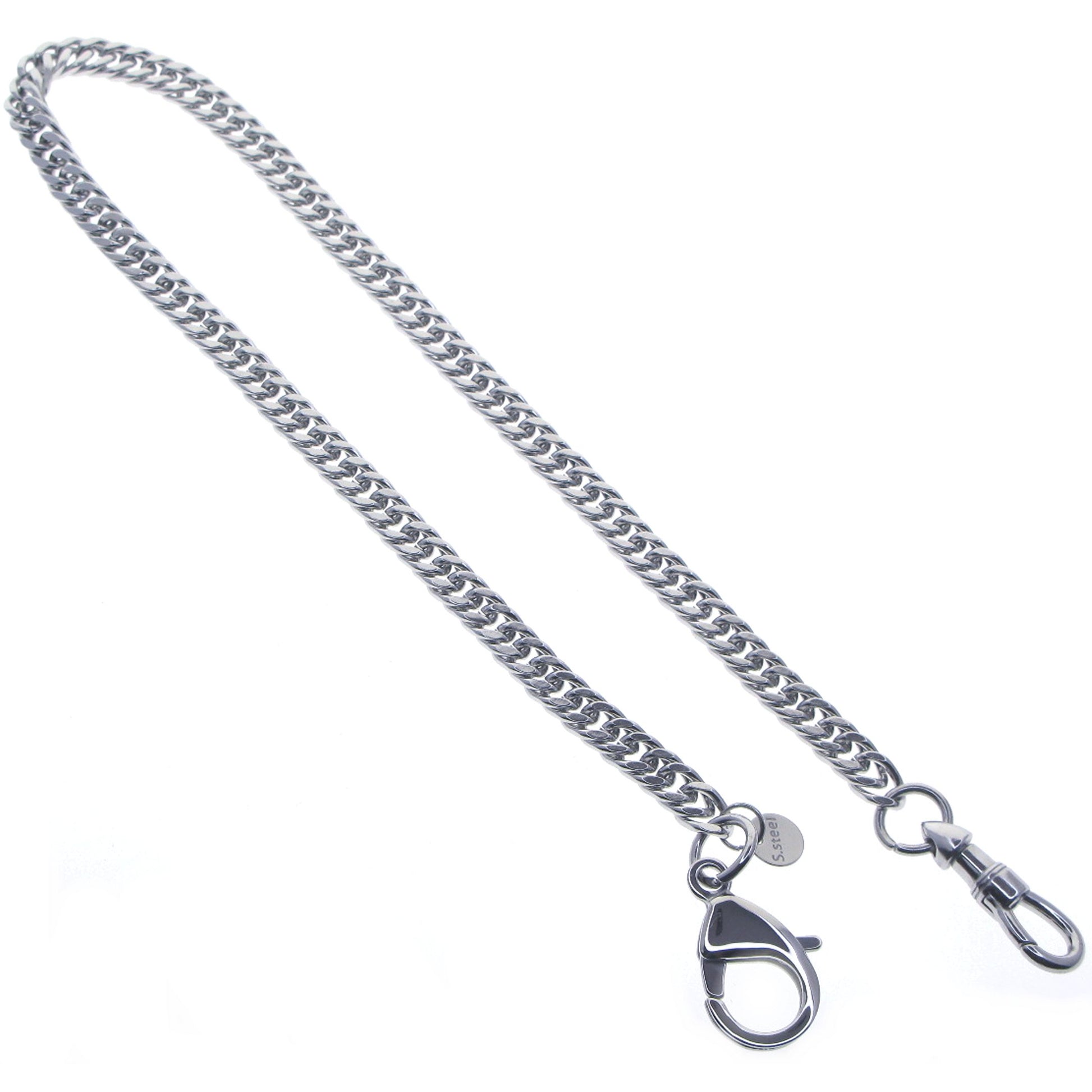 watchvshop, Stainless Steel Pocket Watch Chain Albert Chain with Steel Double Cuban Link Chain, Steel Albert Swivel Clasp, Steel Lobster Clasp FCS79