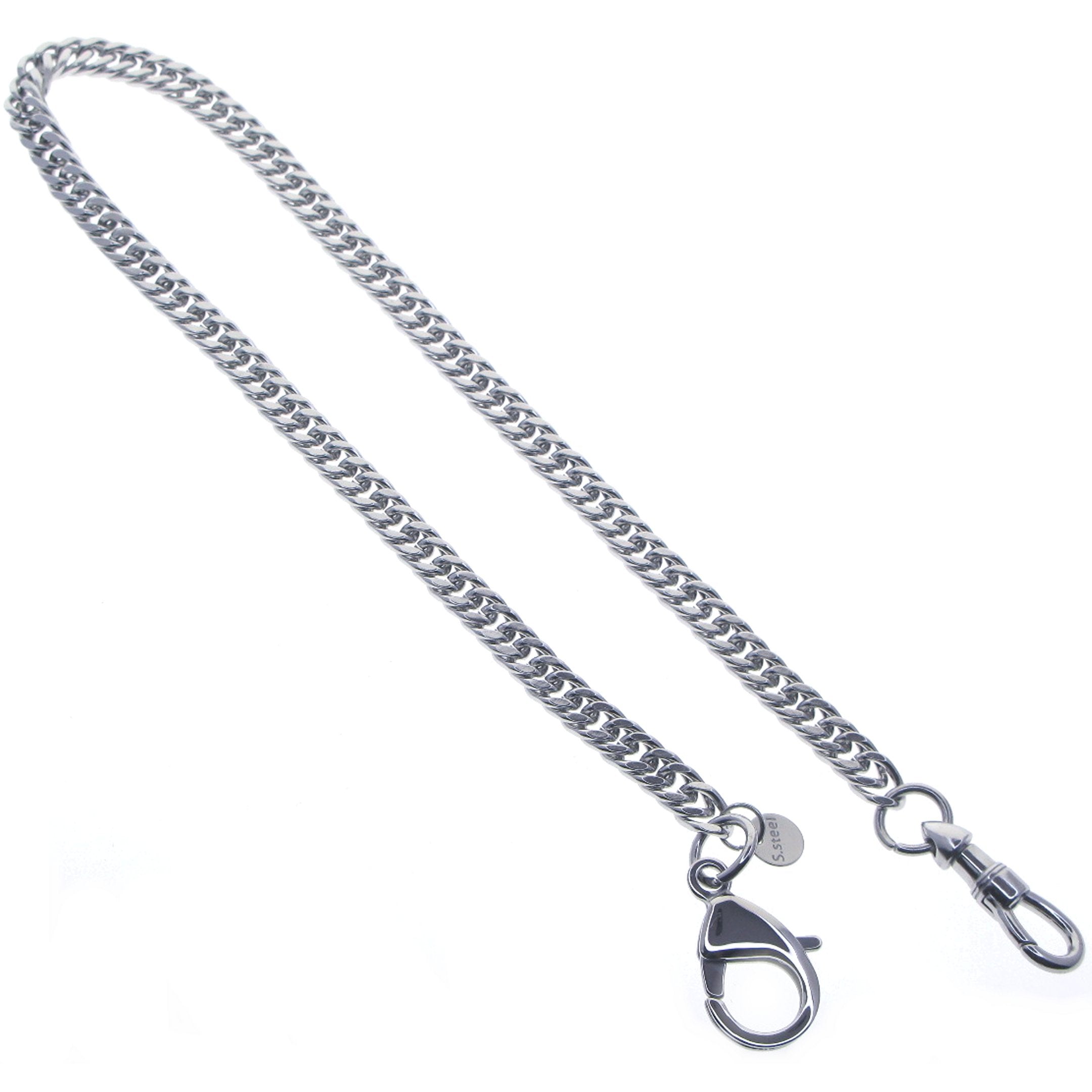 Stainless Steel Pocket Watch Chain with Steel Cuban Double Link Chain & Lobster Clasp FCS79
