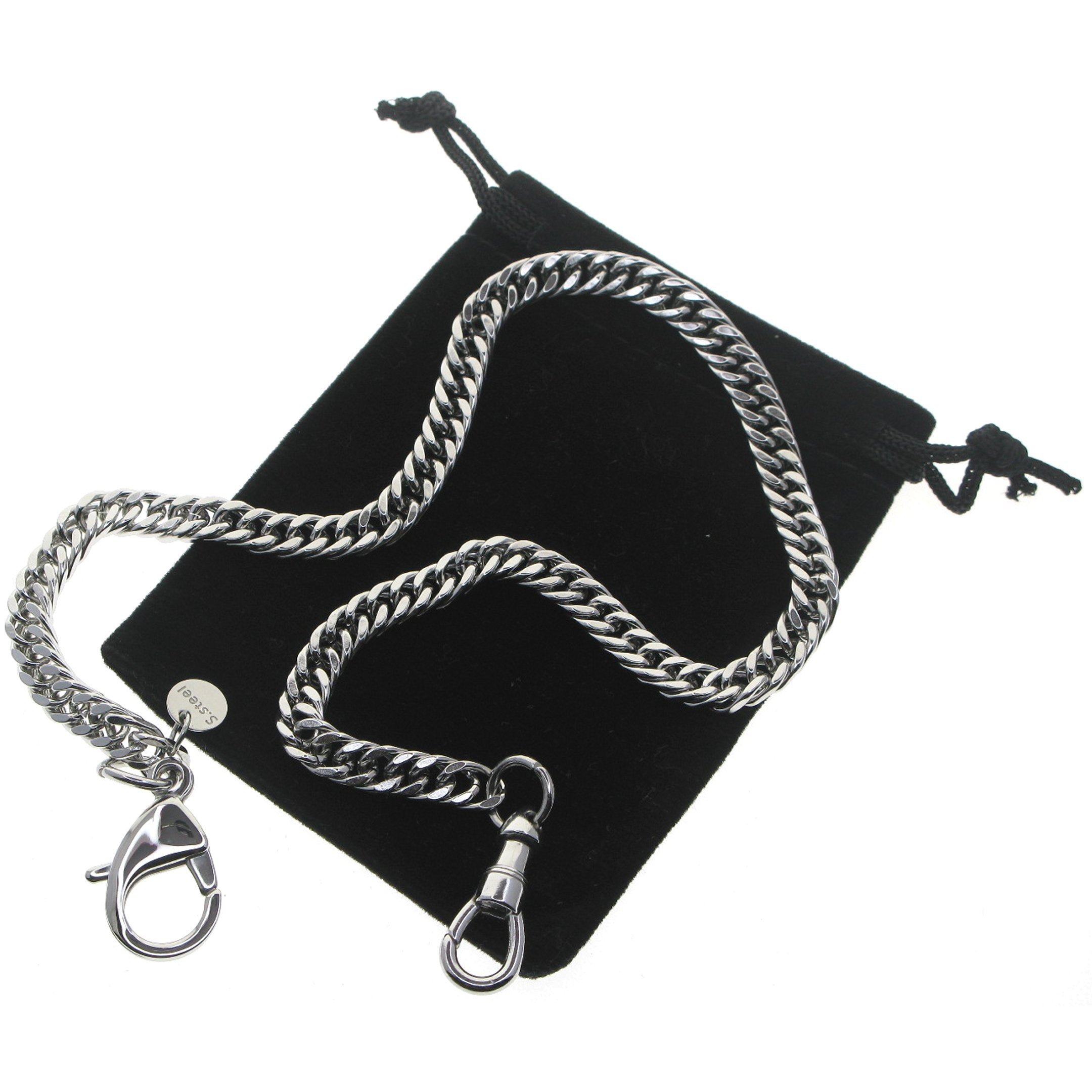Stainless Steel Pocket Watch Chain with Steel Cuban Double Link Chain & Lobster Clasp FCS79