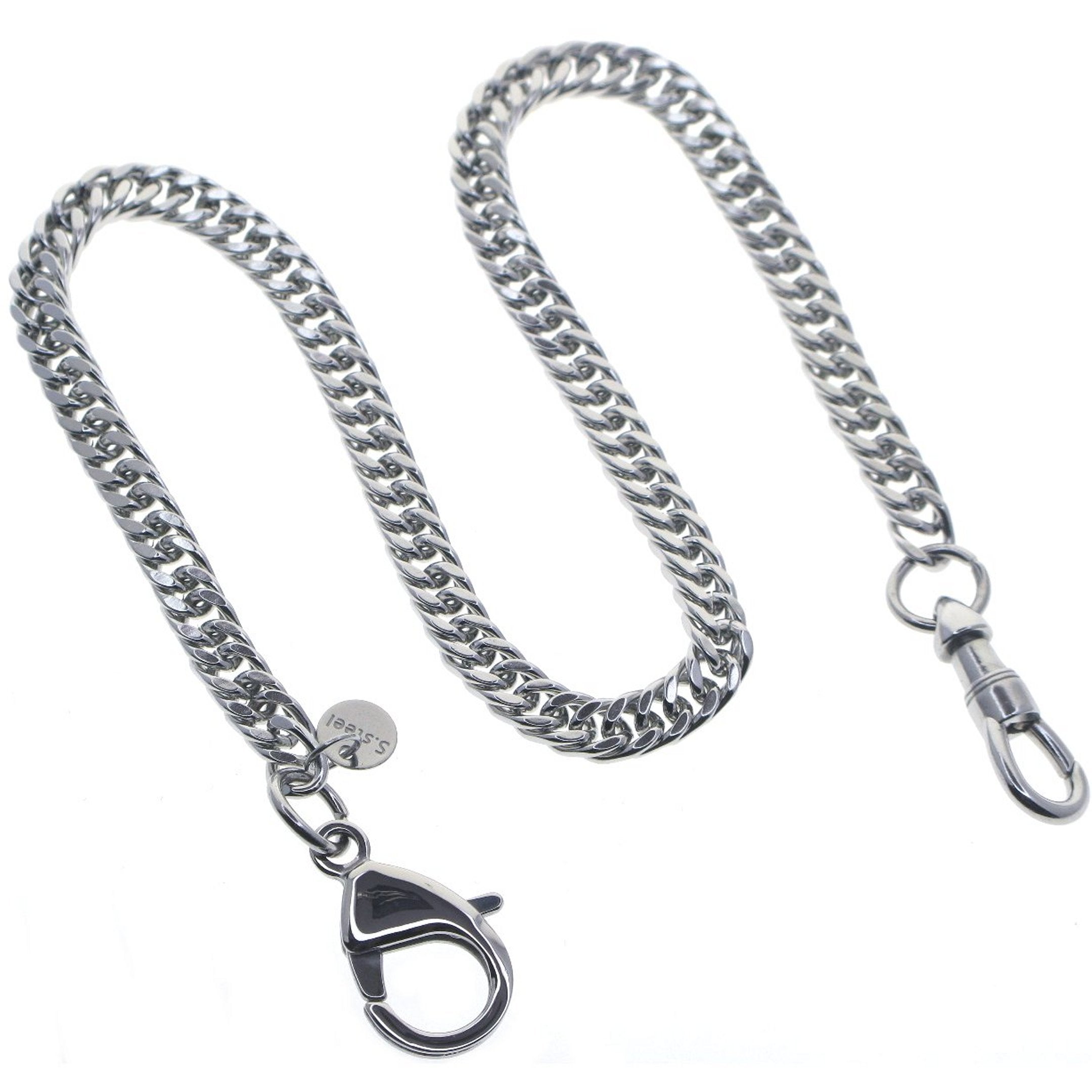 Stainless Steel Pocket Watch Chain with Steel Cuban Double Link Chain & Lobster Clasp FCS79