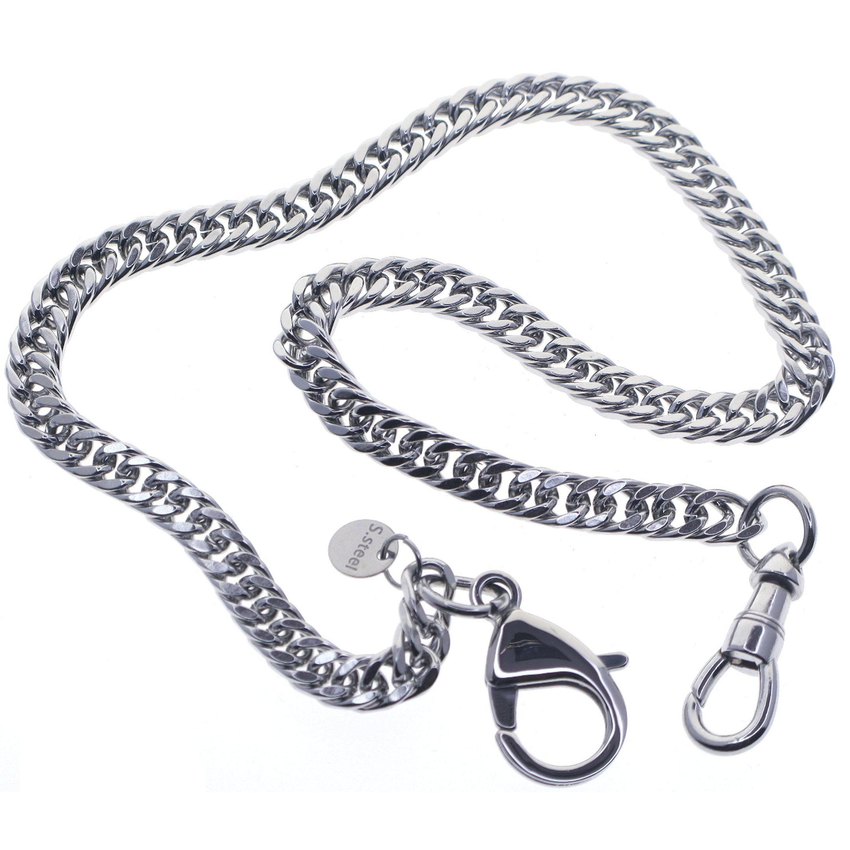 Stainless Steel Pocket Watch Chain with Steel Cuban Double Link Chain & Lobster Clasp FCS79