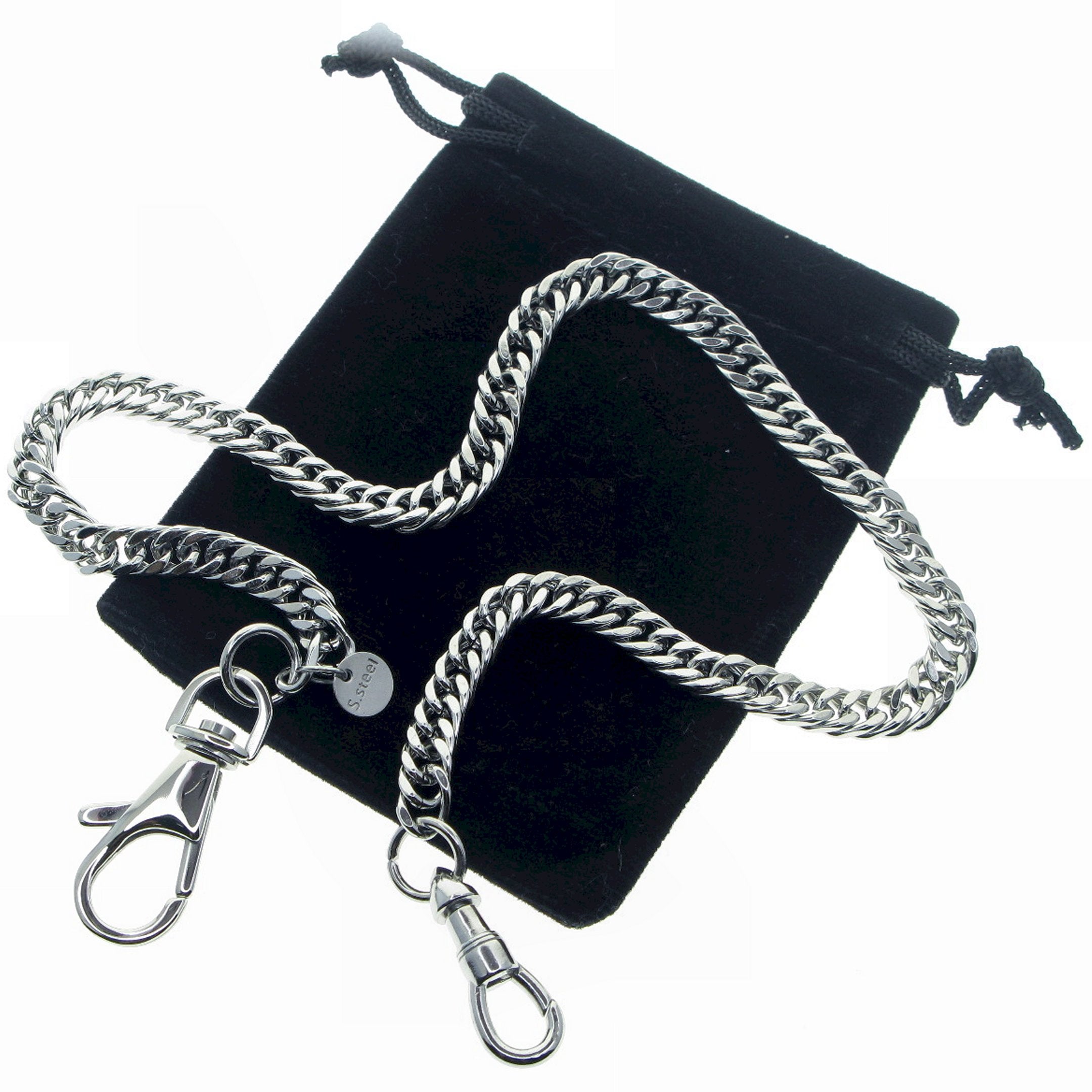 Stainless Steel Pocket Watch Chain with Steel Double Cuban Link Chain and Steel Swivel Lobster Clasp FCS80