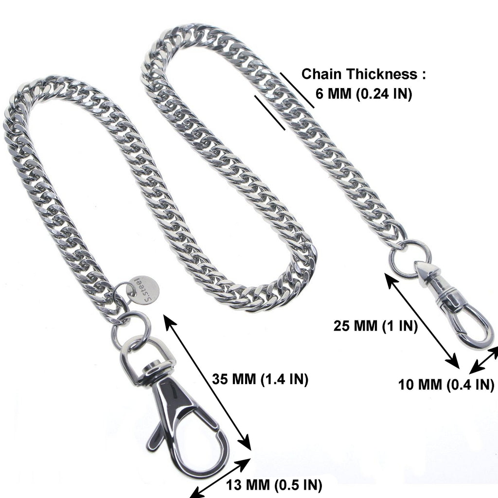 Stainless Steel Pocket Watch Chain with Steel Double Cuban Link Chain and Steel Swivel Lobster Clasp FCS80