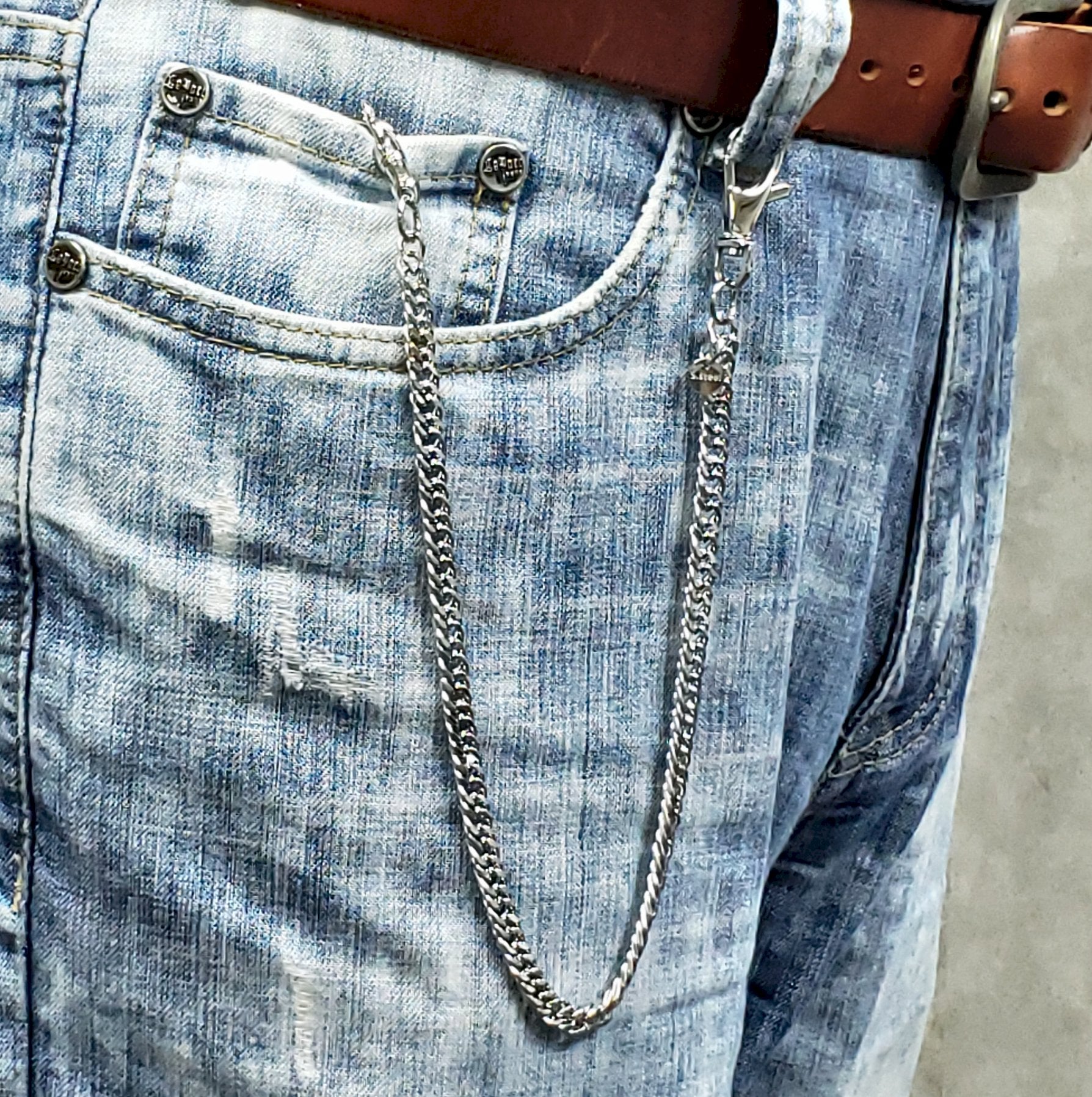 Stainless Steel Pocket Watch Chain with Steel Double Cuban Link Chain and Steel Swivel Lobster Clasp FCS80
