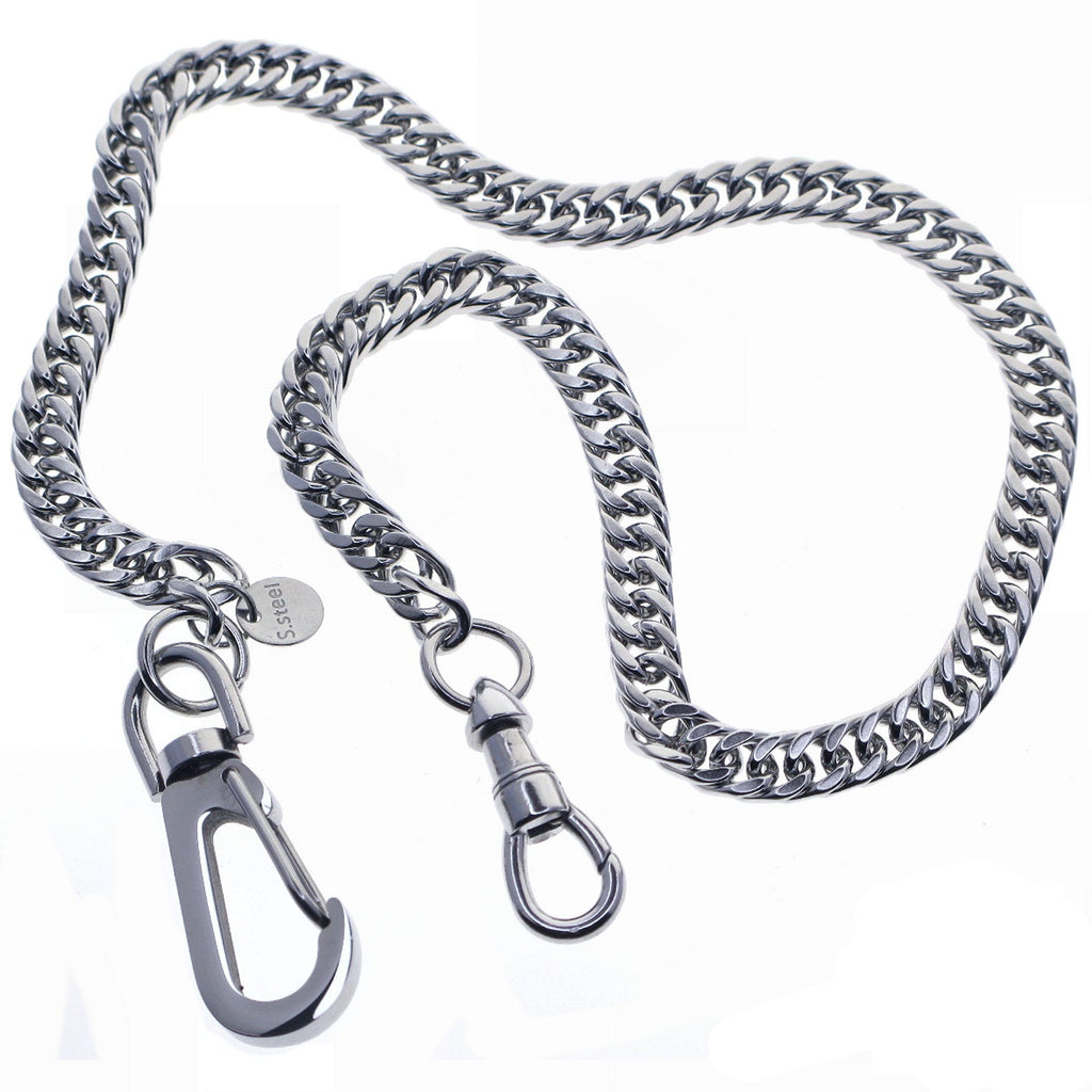 Steel Pocket Watch Curb Link Chain with Swivel Lobster Clasp