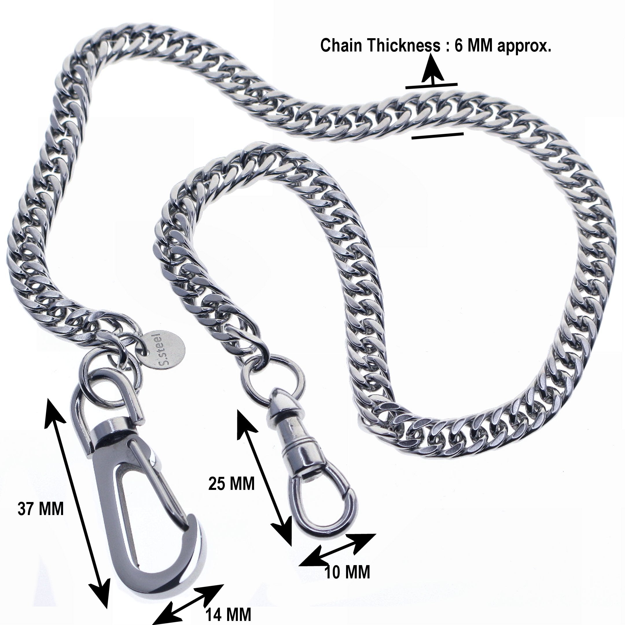 Stainless Steel Pocket Watch Chain with Steel Big Swivel Clasp FCS81