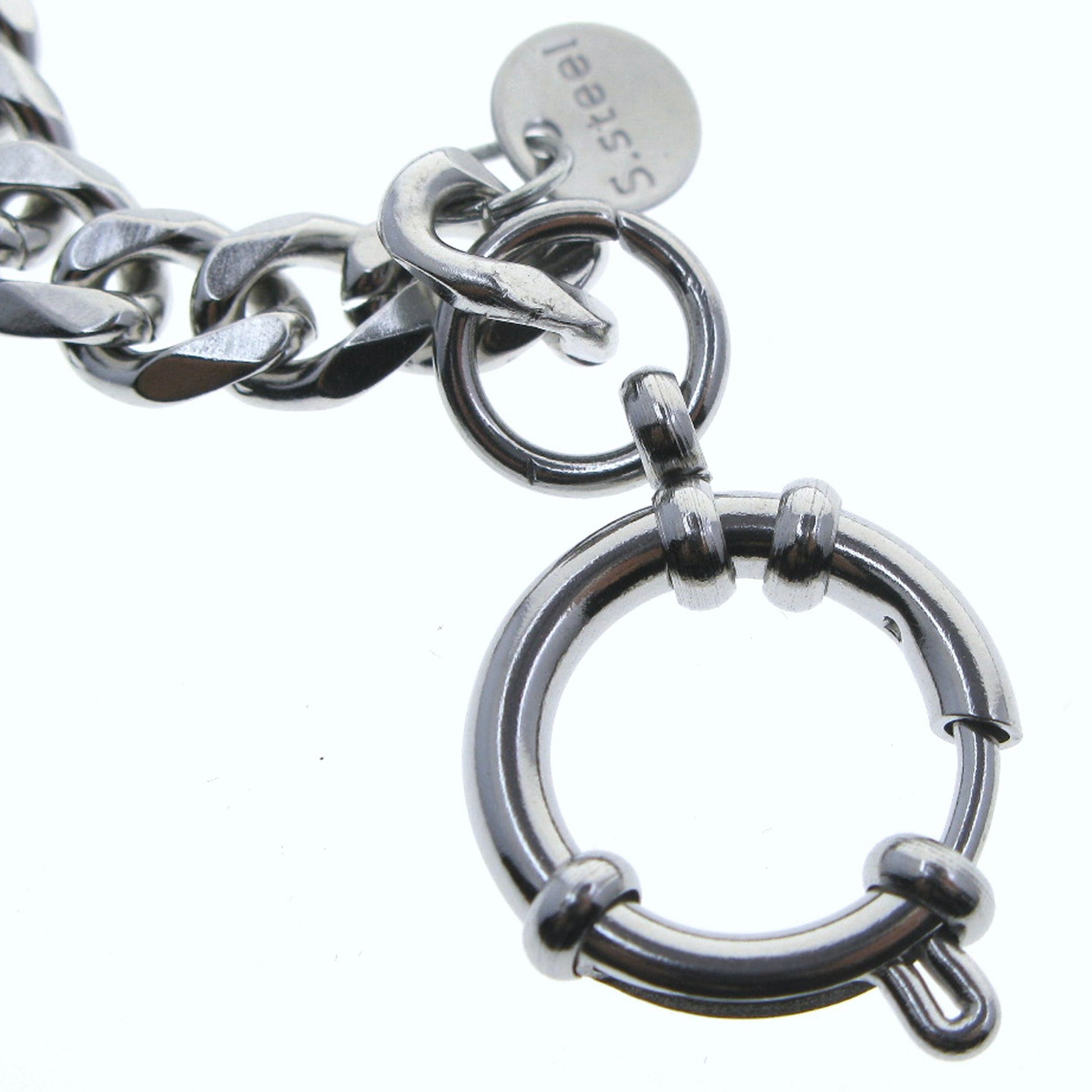 Stainless Steel Pocket Watch Chain Albert Chain with Steel Heavy Cuban Link Chain Chain, Steel Albert Swivel Clasp, Steel Spring Ring Clasp FCS82