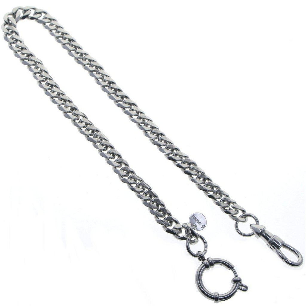 Stainless Steel Pocket Watch Chain Albert Chain with Steel Heavy Cuban Link Chain Chain, Steel Albert Swivel Clasp, Steel Spring Ring Clasp FCS82