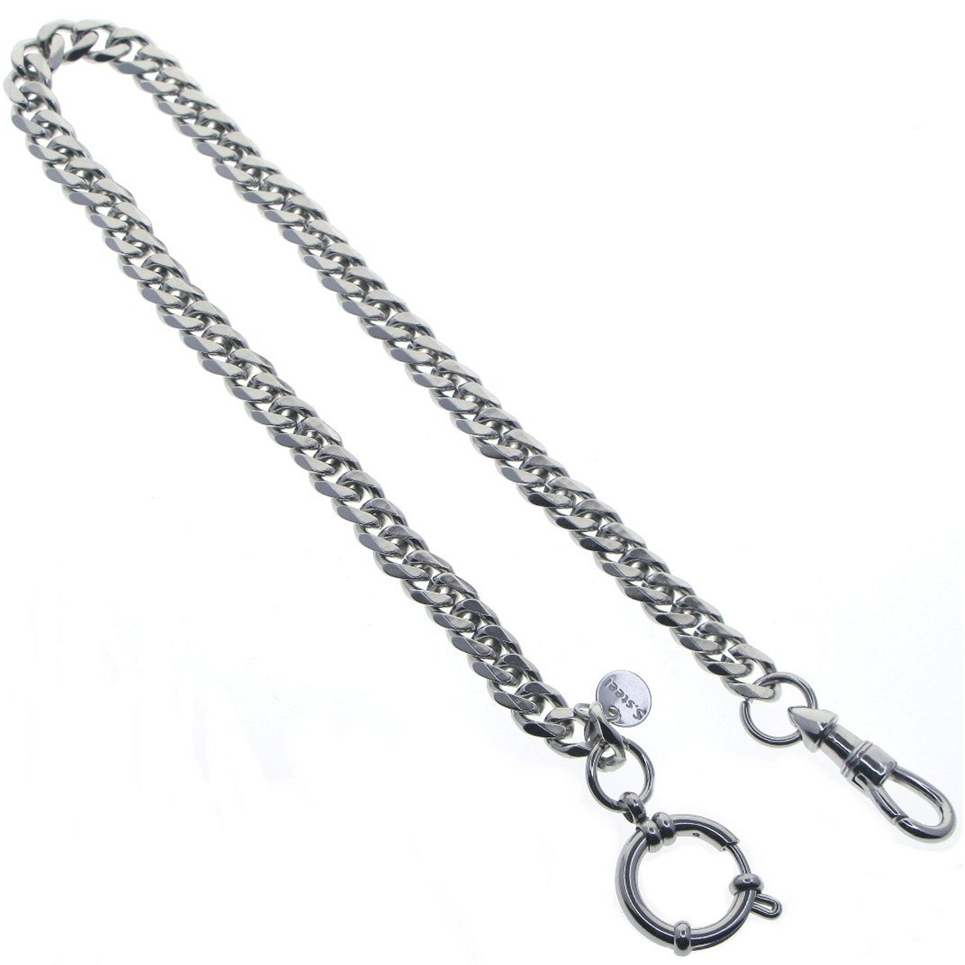 Stainless Steel Pocket Watch Chain Albert Chain with Steel Heavy Cuban Link Chain Chain, Steel Albert Swivel Clasp, Steel Spring Ring Clasp FCS82