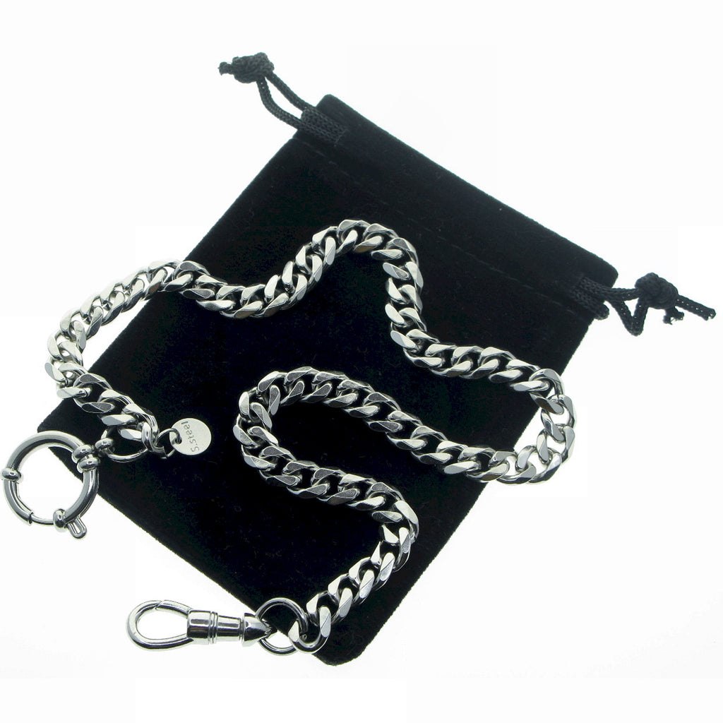 Stainless Steel Pocket Watch Chain Albert Chain with Steel Heavy Cuban Link Chain Chain, Steel Albert Swivel Clasp, Steel Spring Ring Clasp FCS82