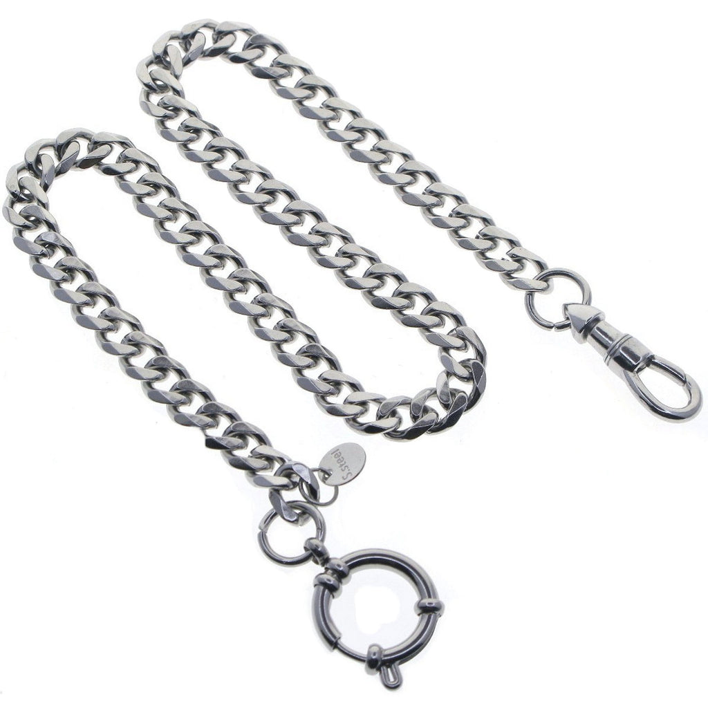 Stainless Steel Pocket Watch Chain Albert Chain with Steel Heavy Cuban Link Chain Chain, Steel Albert Swivel Clasp, Steel Spring Ring Clasp FCS82