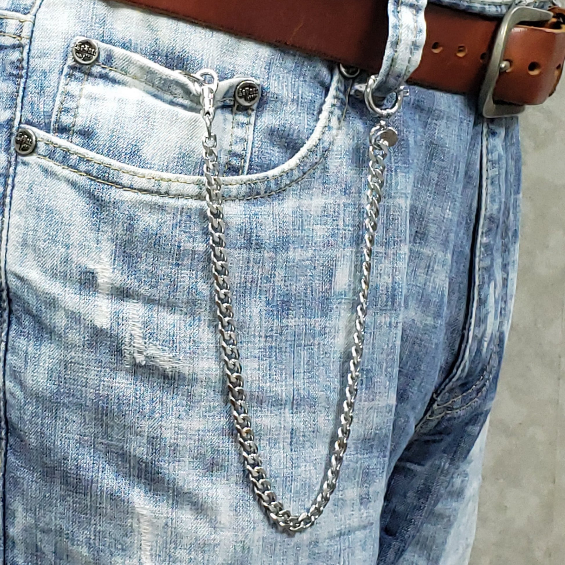 Stainless Steel Pocket Watch Chain Albert Chain with Steel Heavy Cuban Link Chain Chain, Steel Albert Swivel Clasp, Steel Spring Ring Clasp FCS82