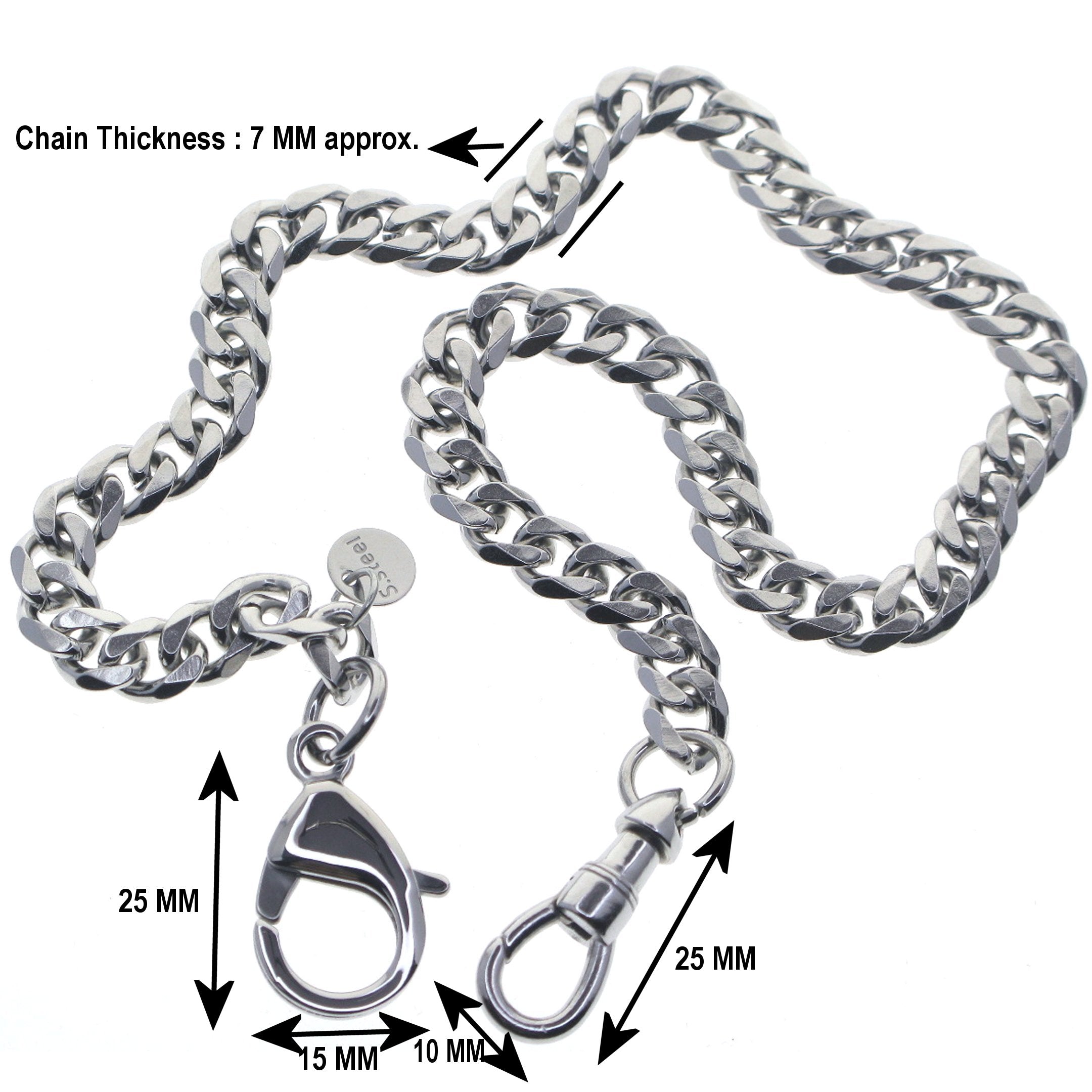 Stainless Steel Pocket Watch Chain Albert Chain with Steel Lobster Claw Clasp FCS83