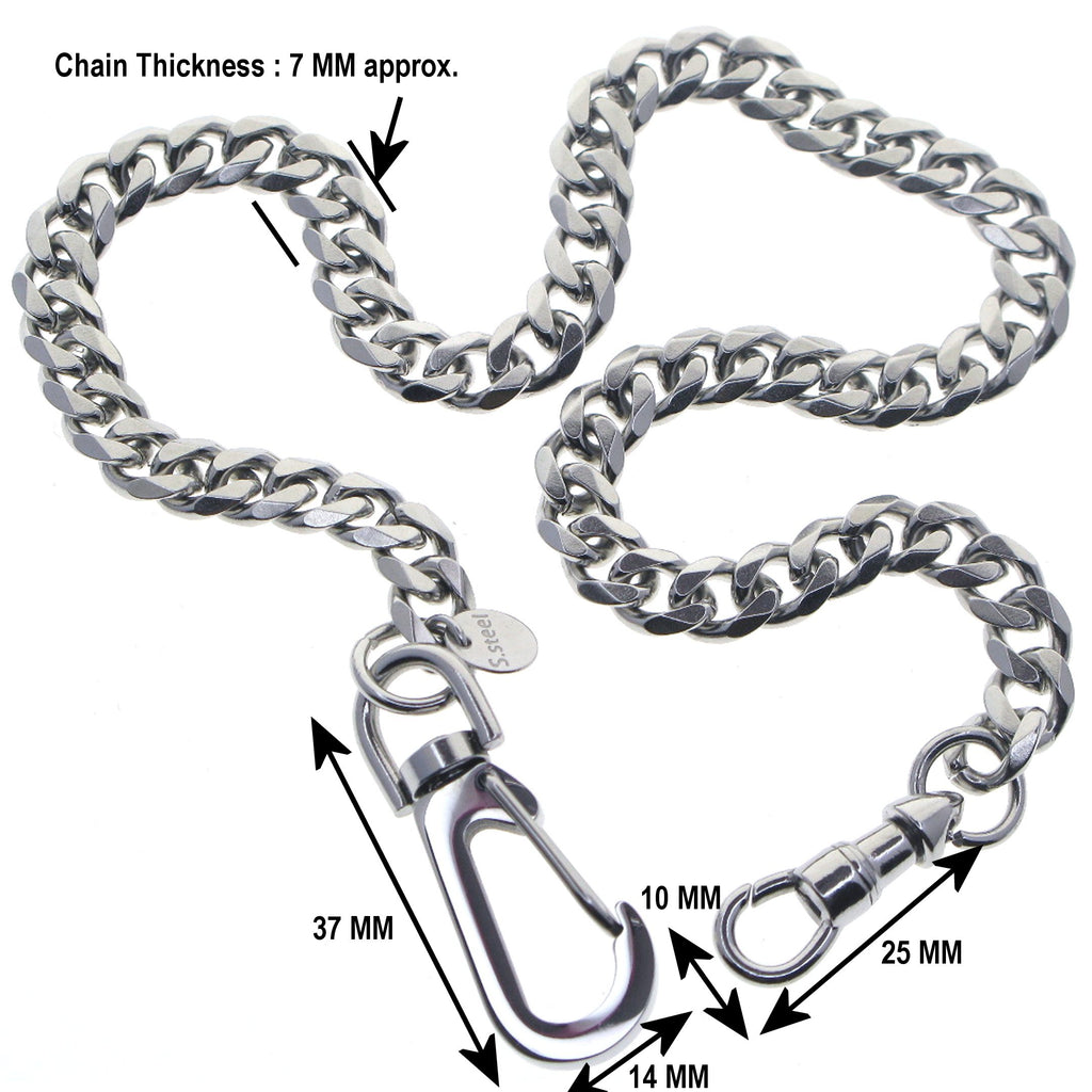 watchvshop Stainless Steel Pocket Watch Chain Albert Chain with Steel Heavy Cuban Chain, Steel Albert Swivel Clasp, Steel Big Swivel Clasp FCS85