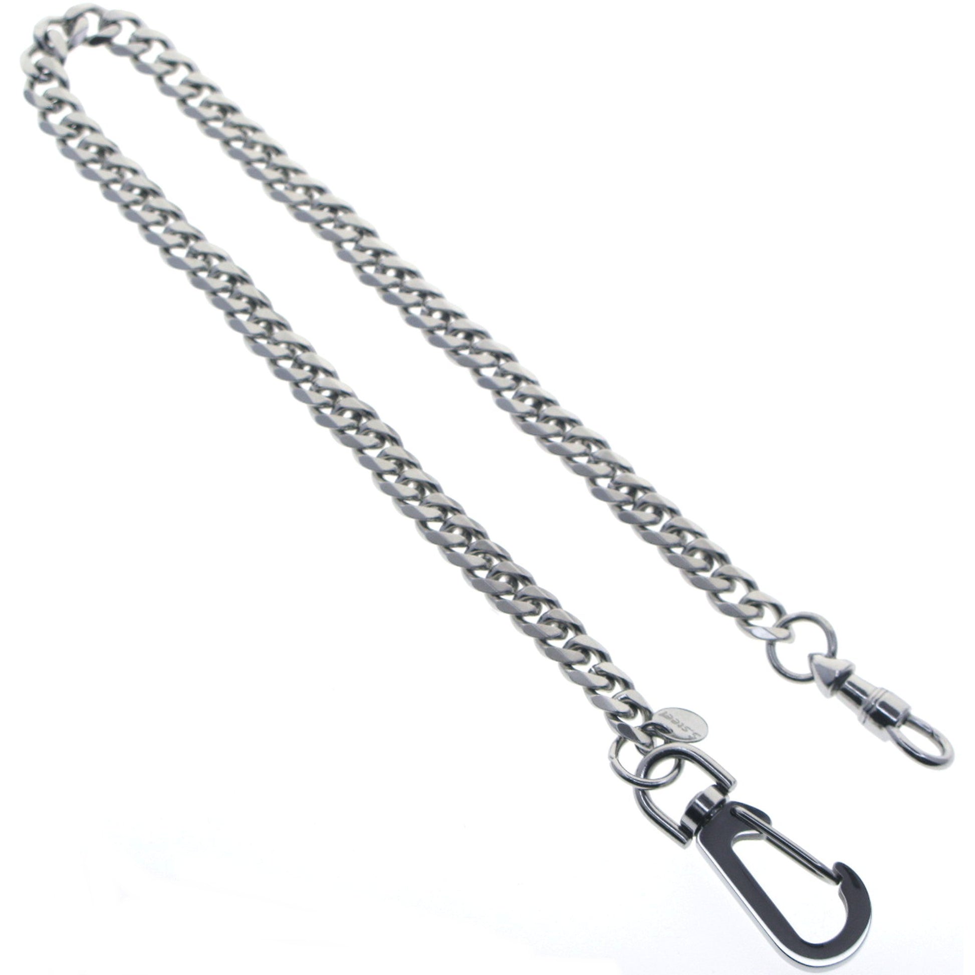 watchvshop Stainless Steel Pocket Watch Chain Albert Chain with Steel Heavy Cuban Chain, Steel Albert Swivel Clasp, Steel Big Swivel Clasp FCS85