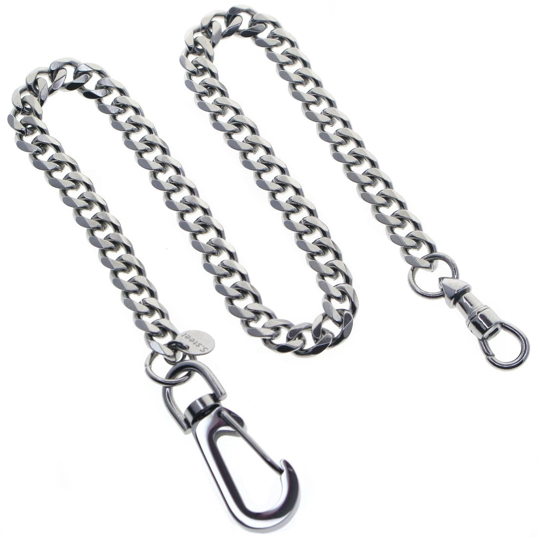Stainless Steel Pocket Watch Chain with Steel Heavy Cuban Chain & Big Swivel Clasp FCS85