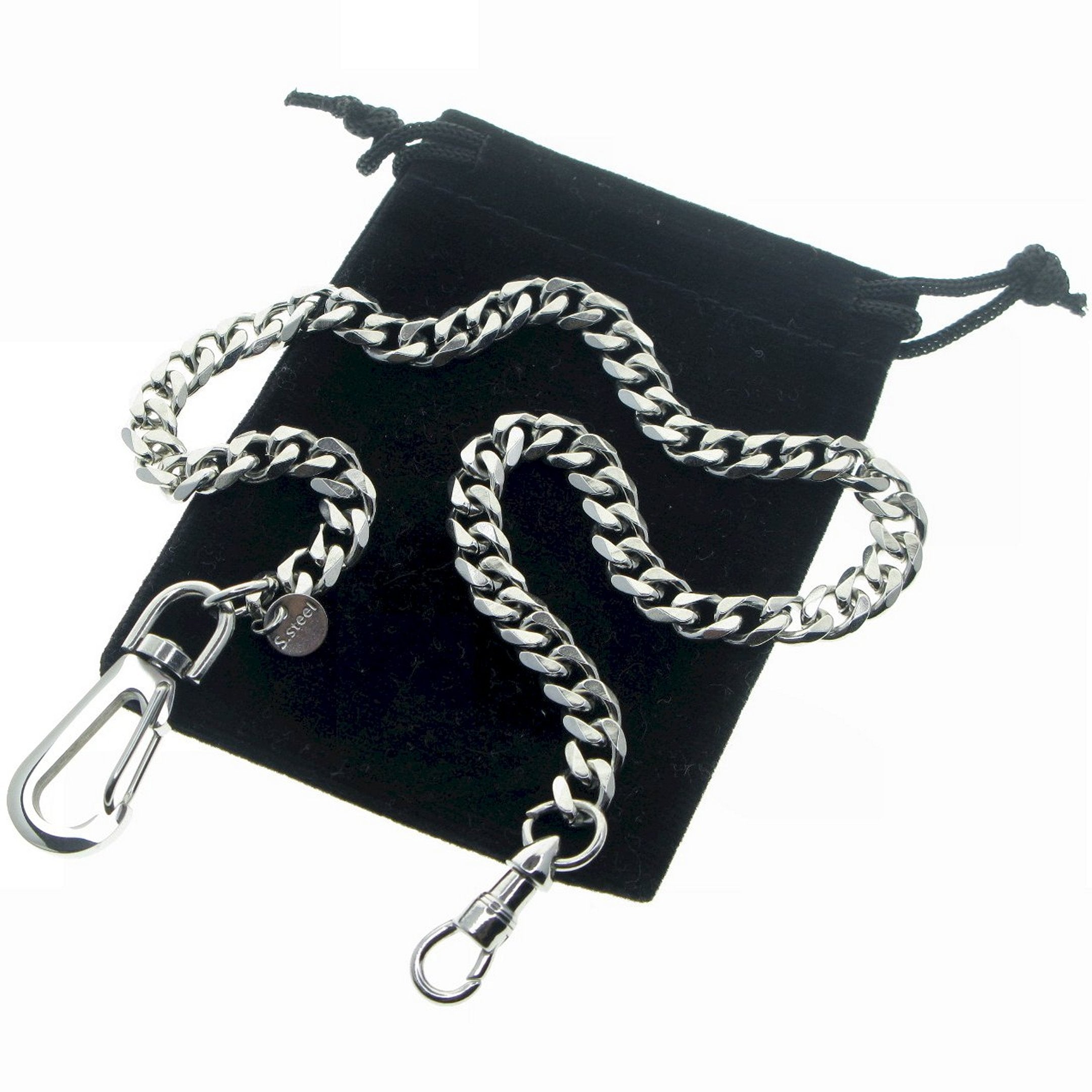 Stainless Steel Pocket Watch Chain with Steel Heavy Cuban Chain & Big Swivel Clasp FCS85