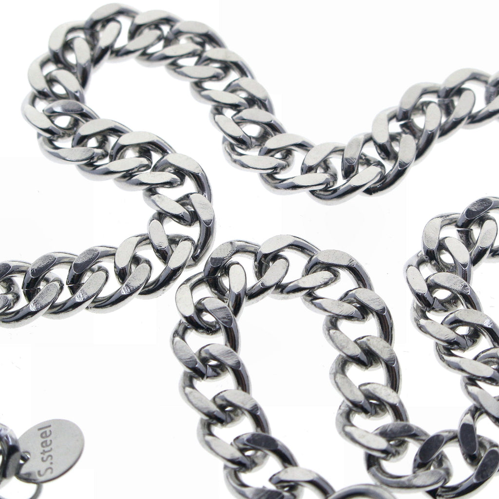Stainless Steel Pocket Watch Chain Albert Chain with Steel Cuban Link Chain Chain, Steel Albert Swivel Clasp, Steel Spring Ring Clasp FCS86