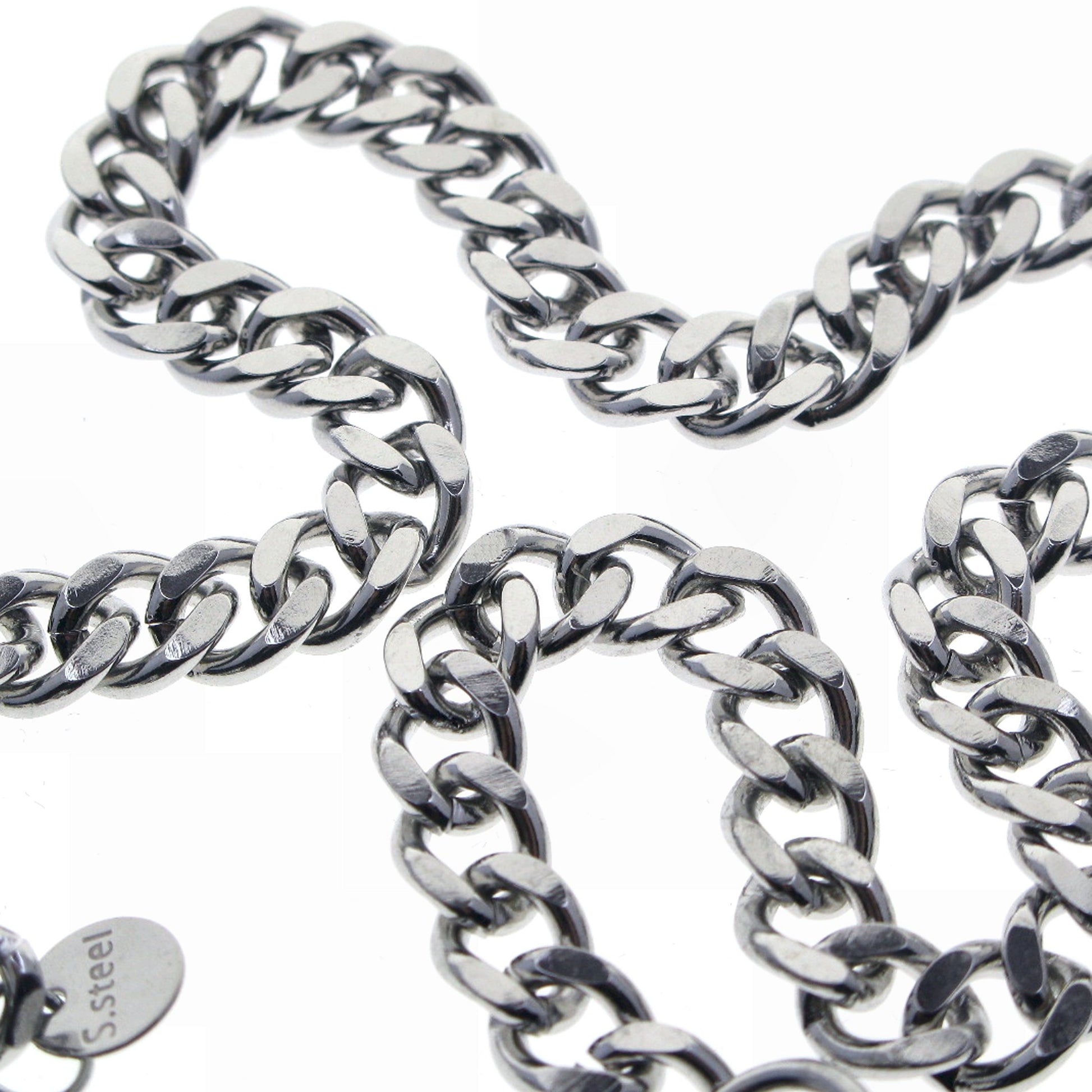 Stainless Steel Pocket Watch Chain Albert Chain with Steel Cuban Link Chain Chain, Steel Albert Swivel Clasp, Steel Spring Ring Clasp FCS86