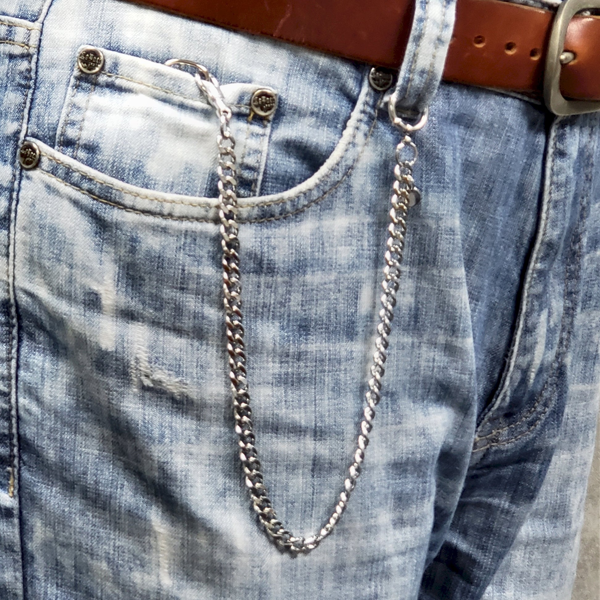 Stainless Steel Pocket Watch Chain Albert Chain with Steel Cuban Link Chain Chain, Steel Albert Swivel Clasp, Steel Spring Ring Clasp FCS86