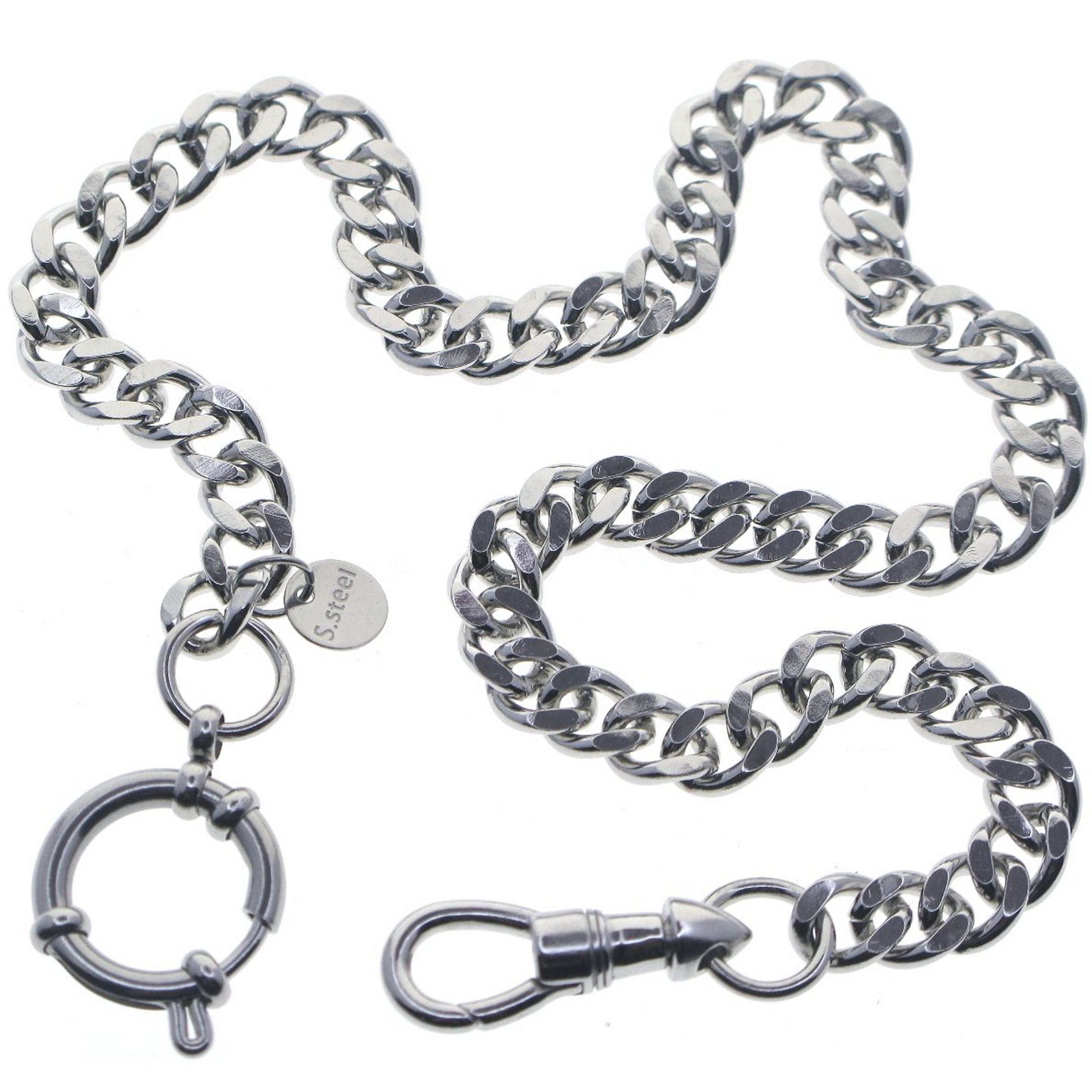 Stainless Steel Pocket Watch Chain with Steel Cuban Chain Chain and Albert Swivel Clasp FCS86
